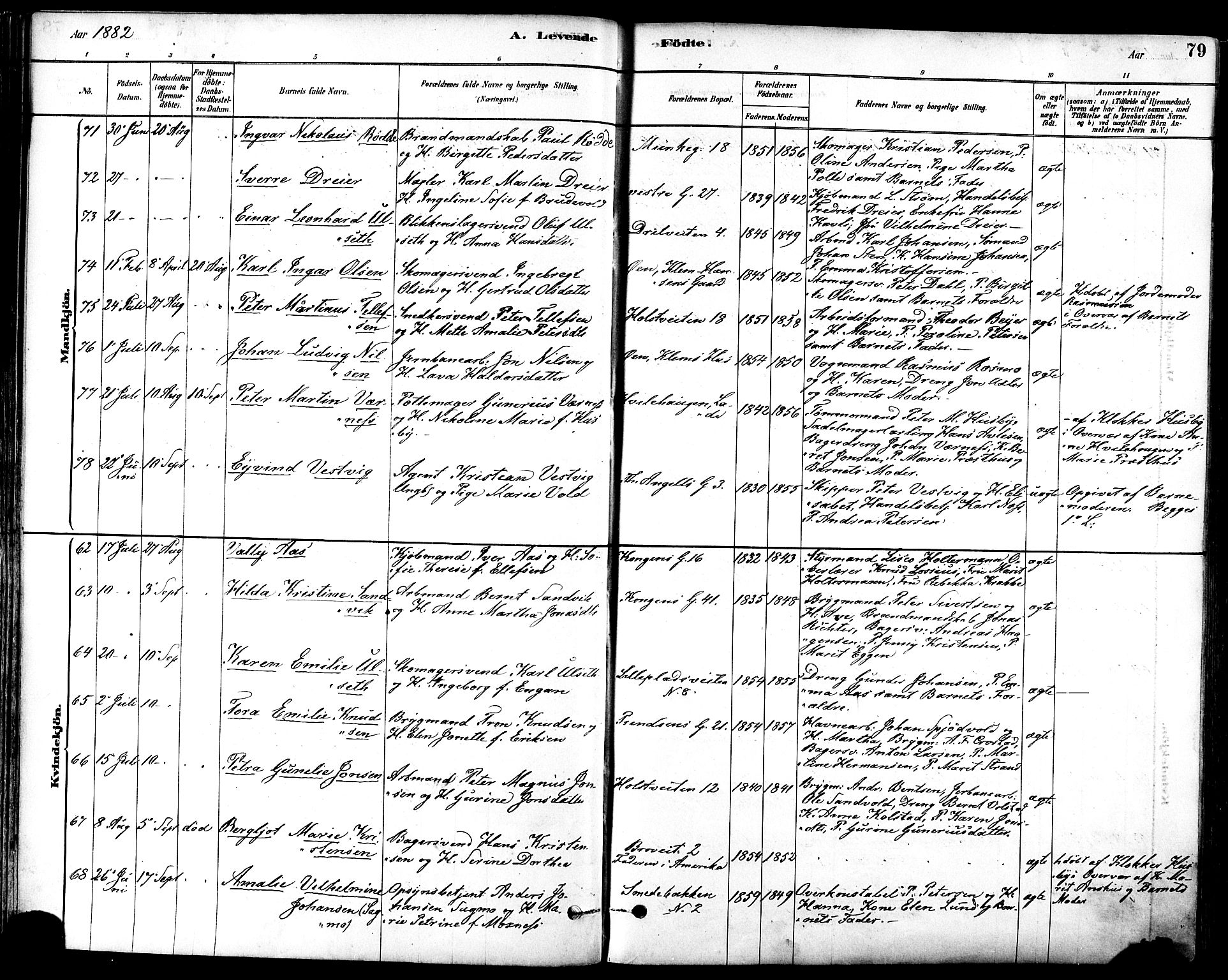 Ministerialprotokoller, klokkerbøker og fødselsregistre - Sør-Trøndelag, SAT/A-1456/601/L0057: Parish register (official) no. 601A25, 1877-1891, p. 79