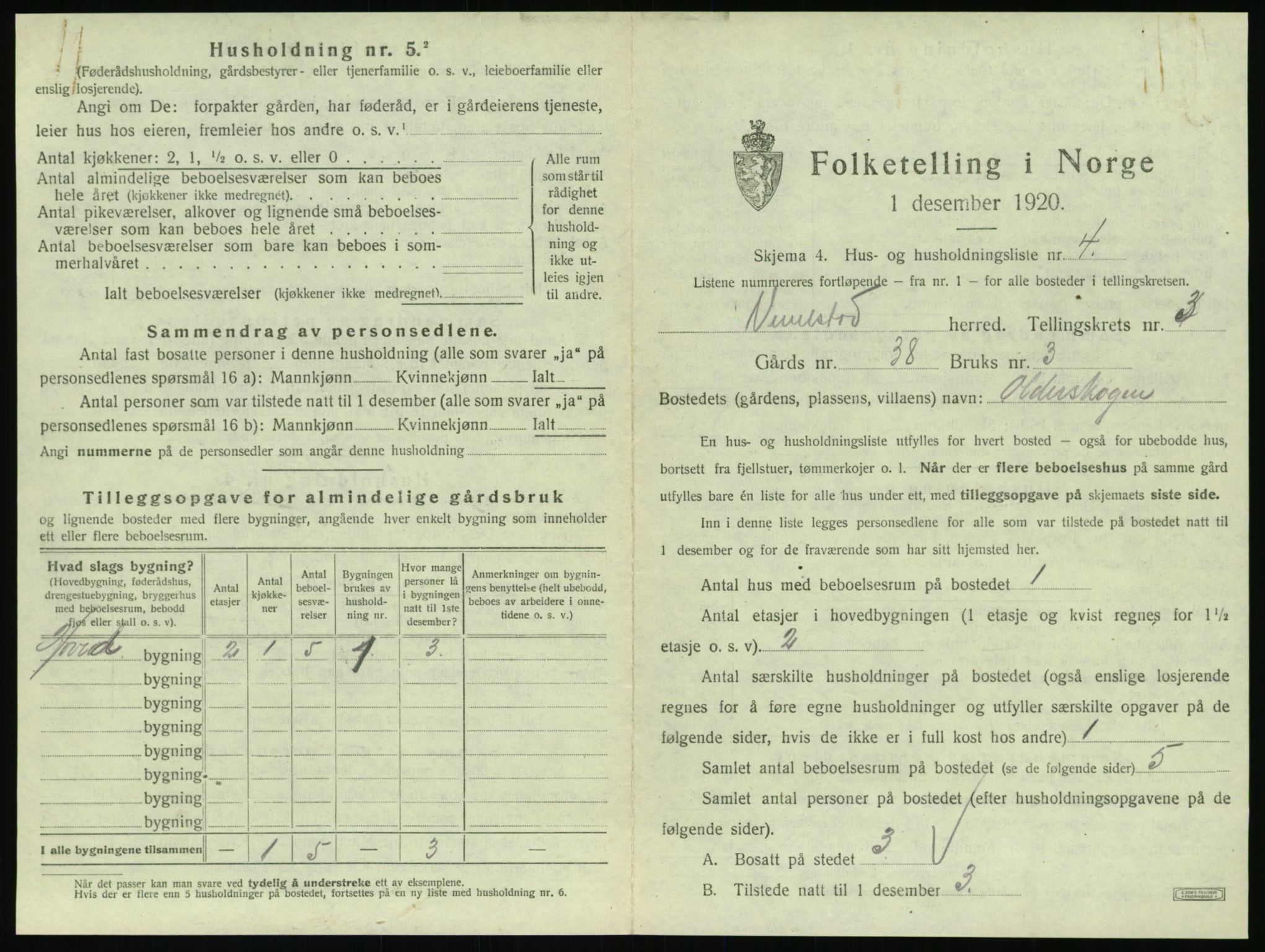 SAT, 1920 census for Vevelstad, 1920, p. 254