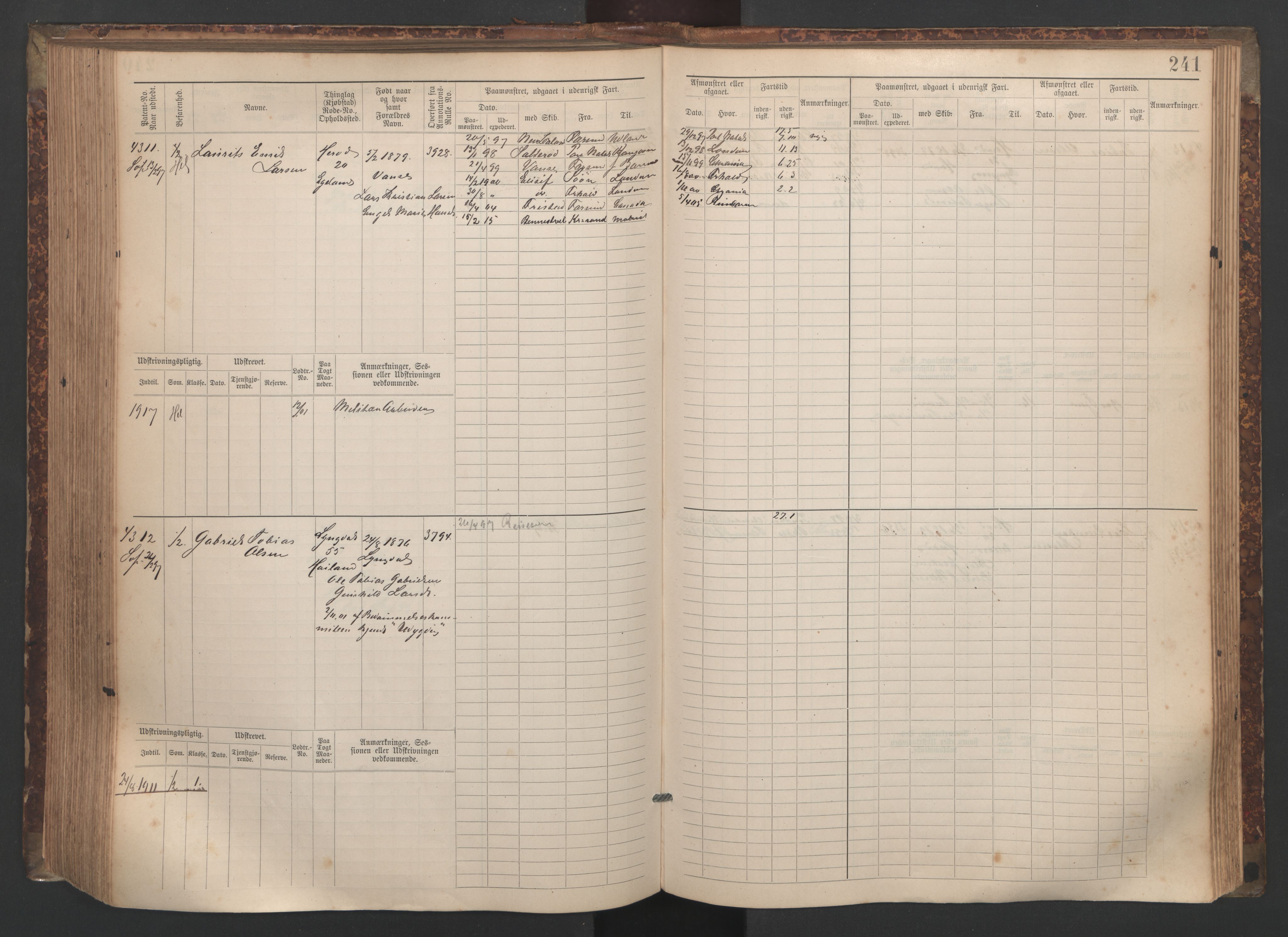 Farsund mønstringskrets, AV/SAK-2031-0017/F/Fb/L0020: Hovedrulle nr 3833-4506, Z-12, 1890-1930, p. 257