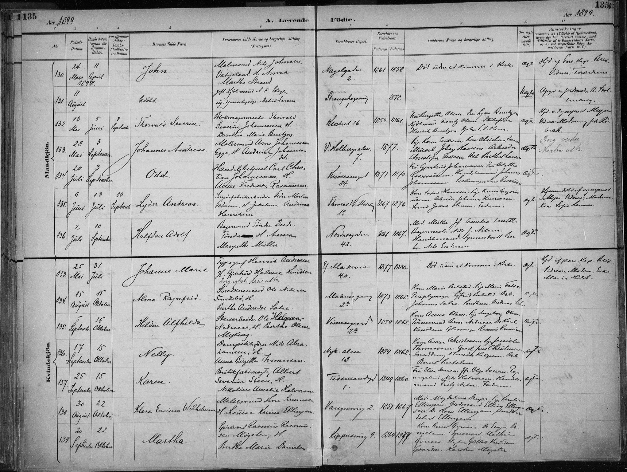 Nykirken Sokneprestembete, AV/SAB-A-77101/H/Haa/L0018: Parish register (official) no. B 6, 1895-1903, p. 135