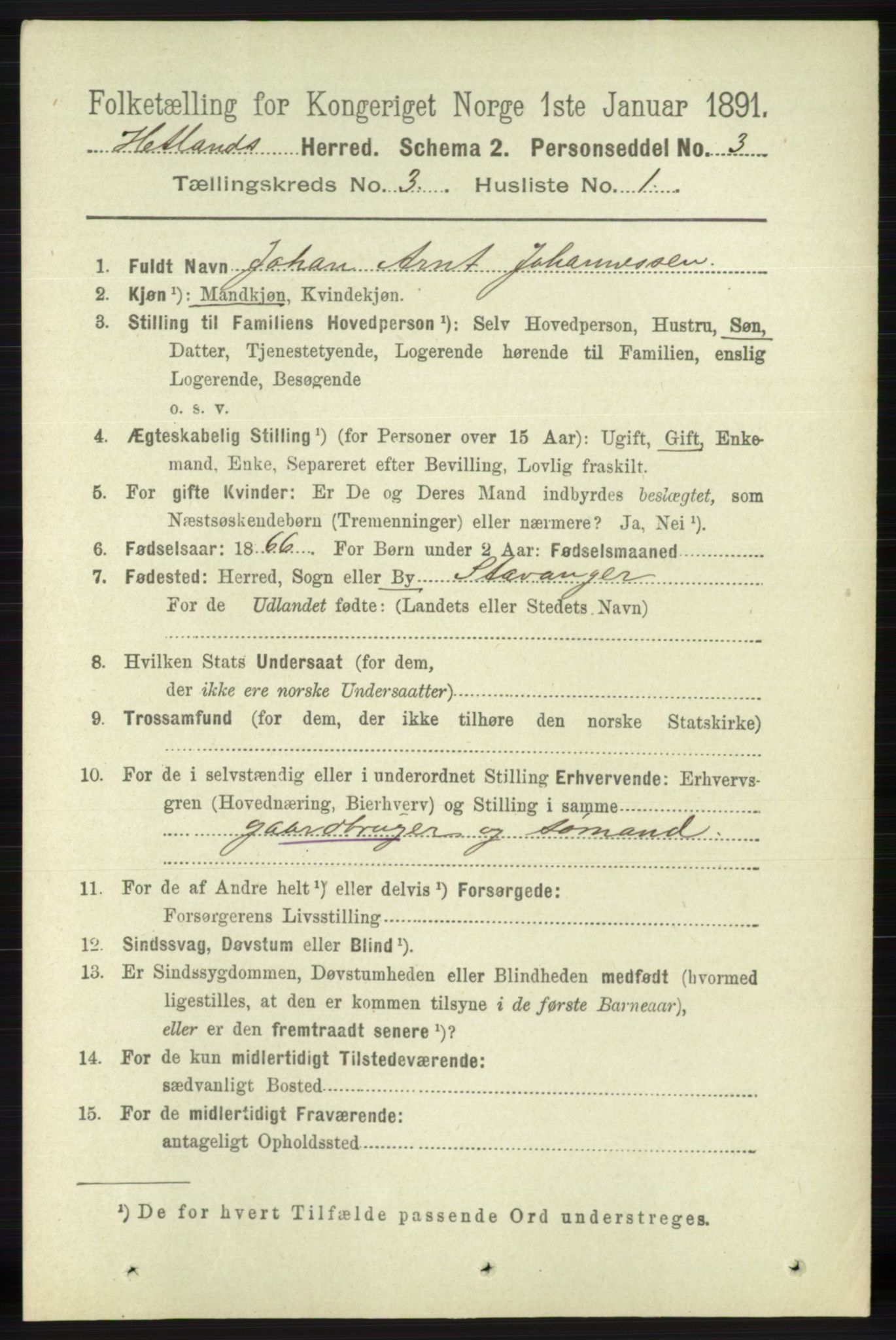 RA, 1891 census for 1126 Hetland, 1891, p. 1141