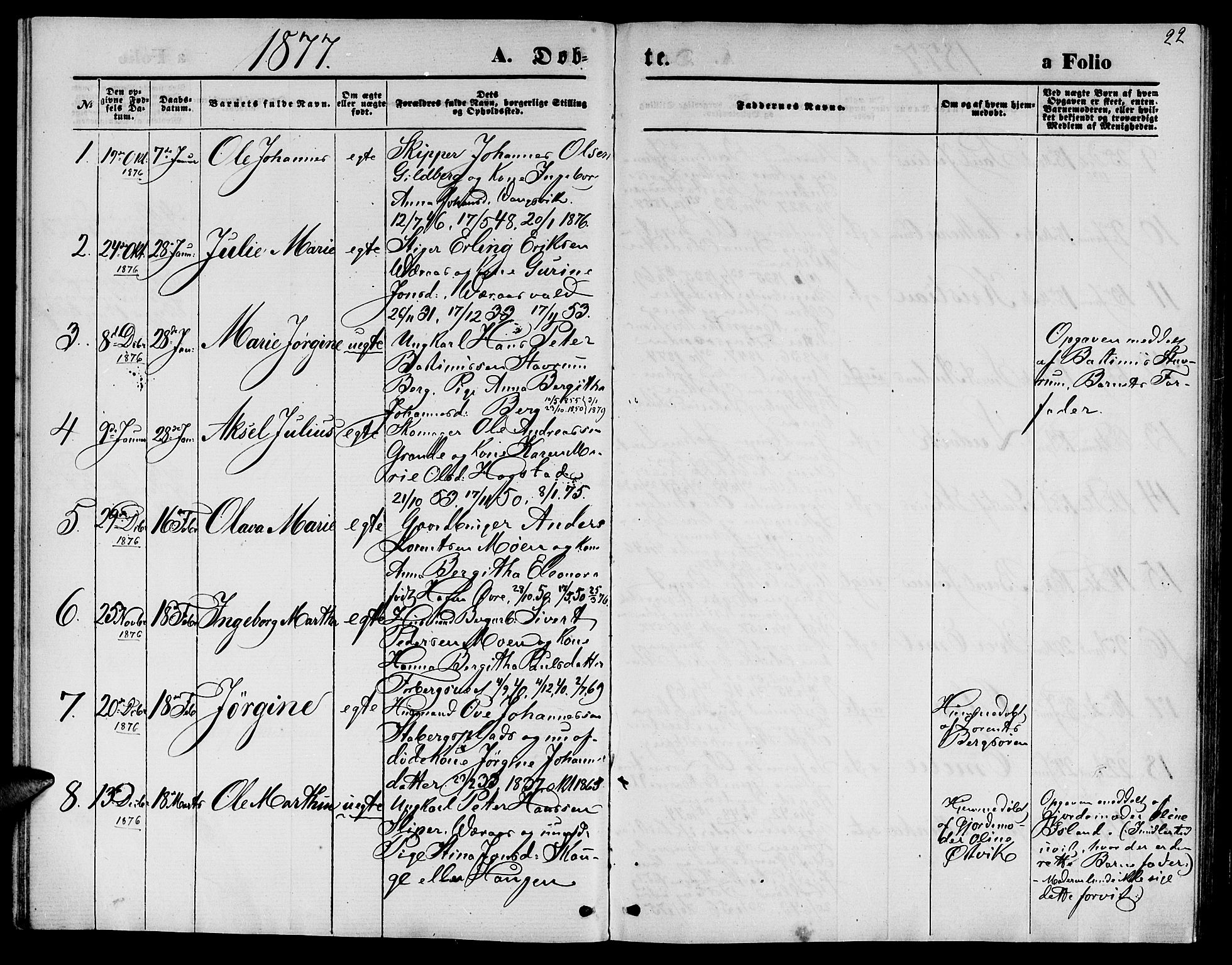Ministerialprotokoller, klokkerbøker og fødselsregistre - Nord-Trøndelag, SAT/A-1458/722/L0225: Parish register (copy) no. 722C01, 1871-1888, p. 22