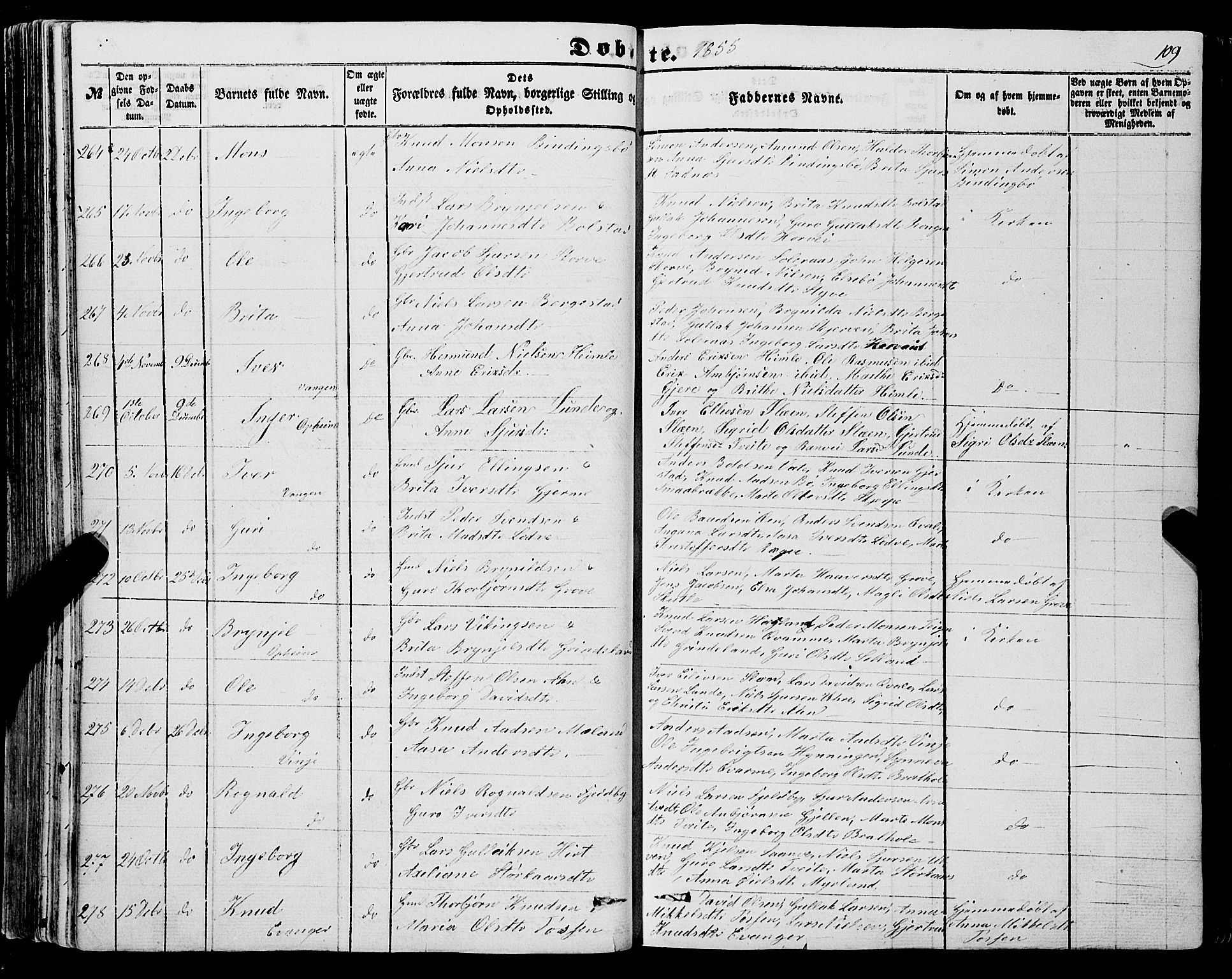 Voss sokneprestembete, AV/SAB-A-79001/H/Haa: Parish register (official) no. A 16, 1849-1863, p. 109