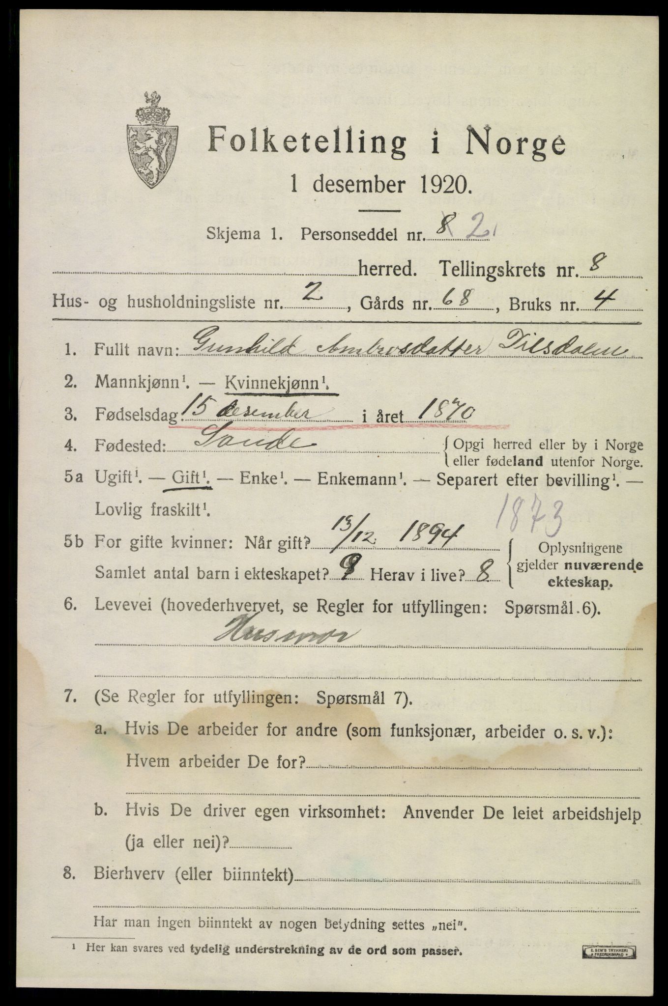 SAKO, 1920 census for Holla, 1920, p. 5321