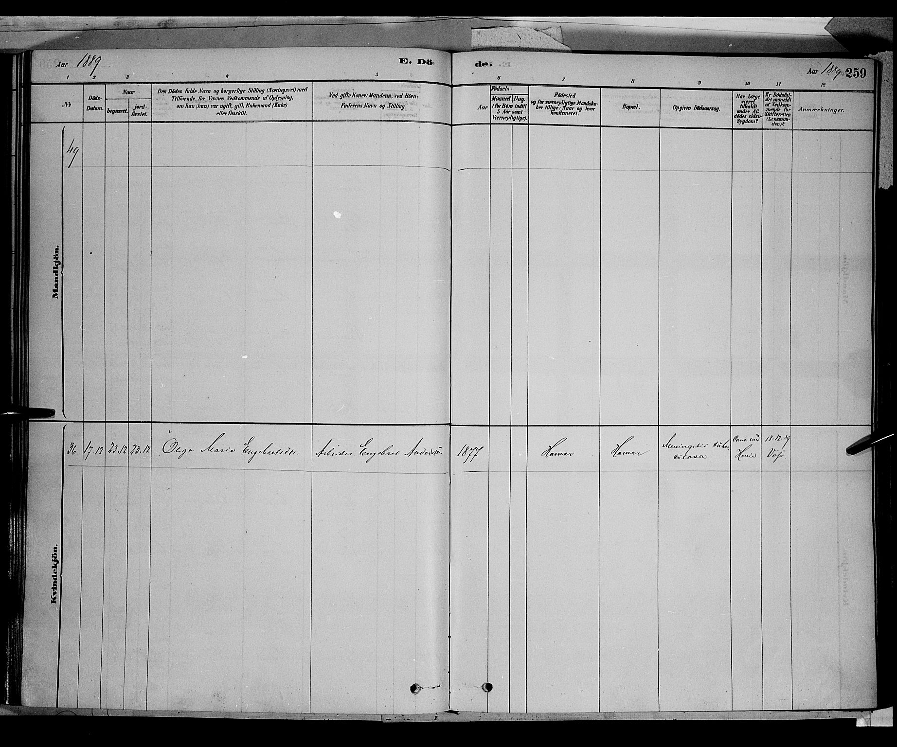 Vang prestekontor, Hedmark, AV/SAH-PREST-008/H/Ha/Haa/L0016: Parish register (official) no. 16, 1878-1889, p. 259