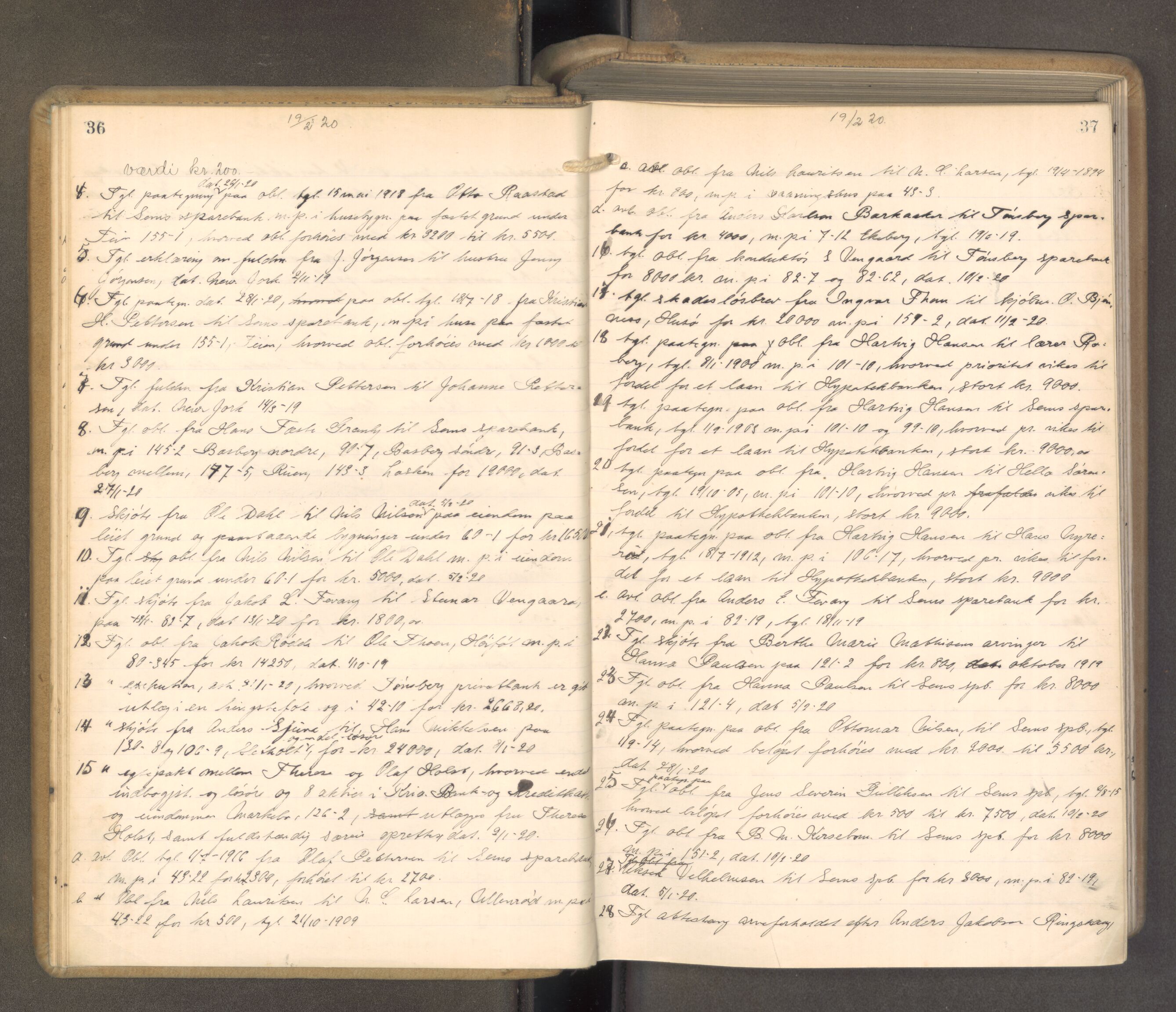 Søndre Jarlsberg sorenskriveri, AV/SAKO-A-129/F/Fa/L0051: Tingbok, 1920-1922, p. 36-37