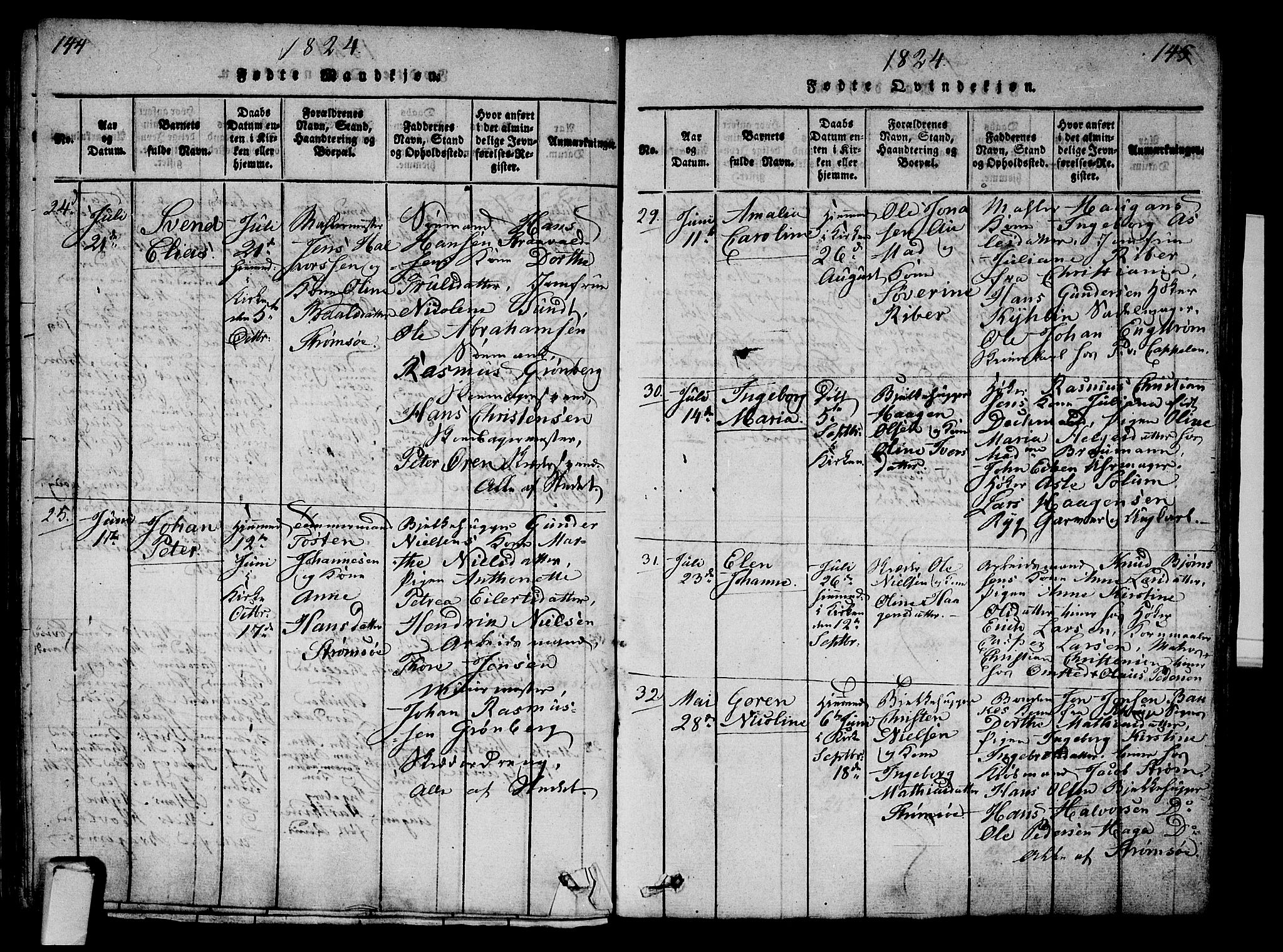 Strømsø kirkebøker, AV/SAKO-A-246/G/Ga/L0001: Parish register (copy) no. 1, 1815-1829, p. 144-145