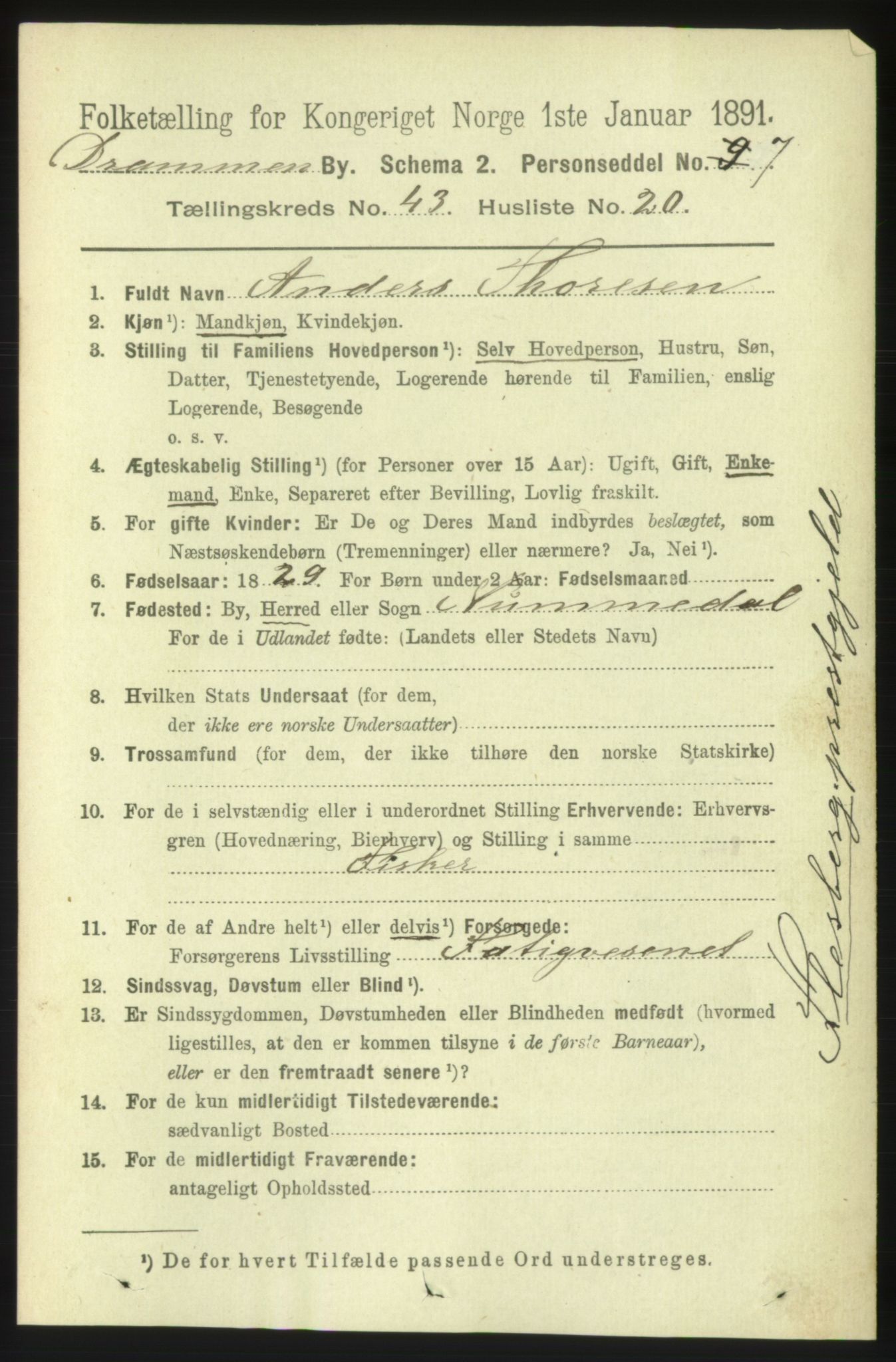 RA, 1891 census for 0602 Drammen, 1891, p. 25384