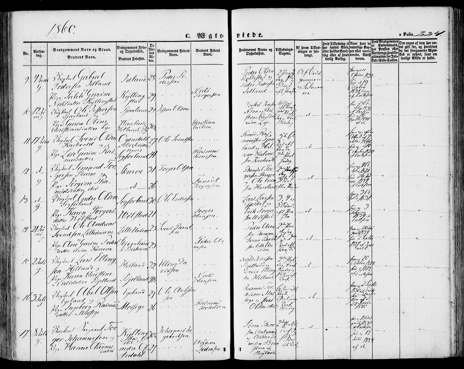 Lye sokneprestkontor, SAST/A-101794/001/30BA/L0007: Parish register (official) no. A 6, 1856-1871, p. 224