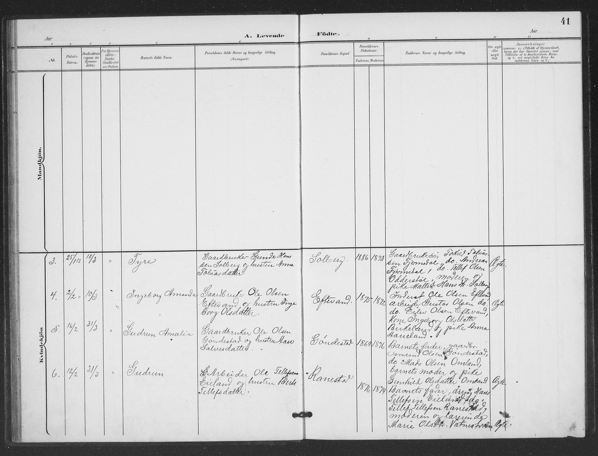 Evje sokneprestkontor, AV/SAK-1111-0008/F/Fb/Fbc/L0005: Parish register (copy) no. B 5, 1901-1935, p. 41