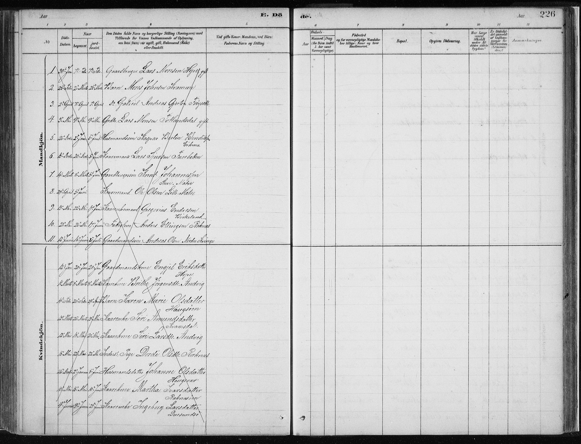 Masfjorden Sokneprestembete, SAB/A-77001: Parish register (official) no. B  1, 1876-1899, p. 226