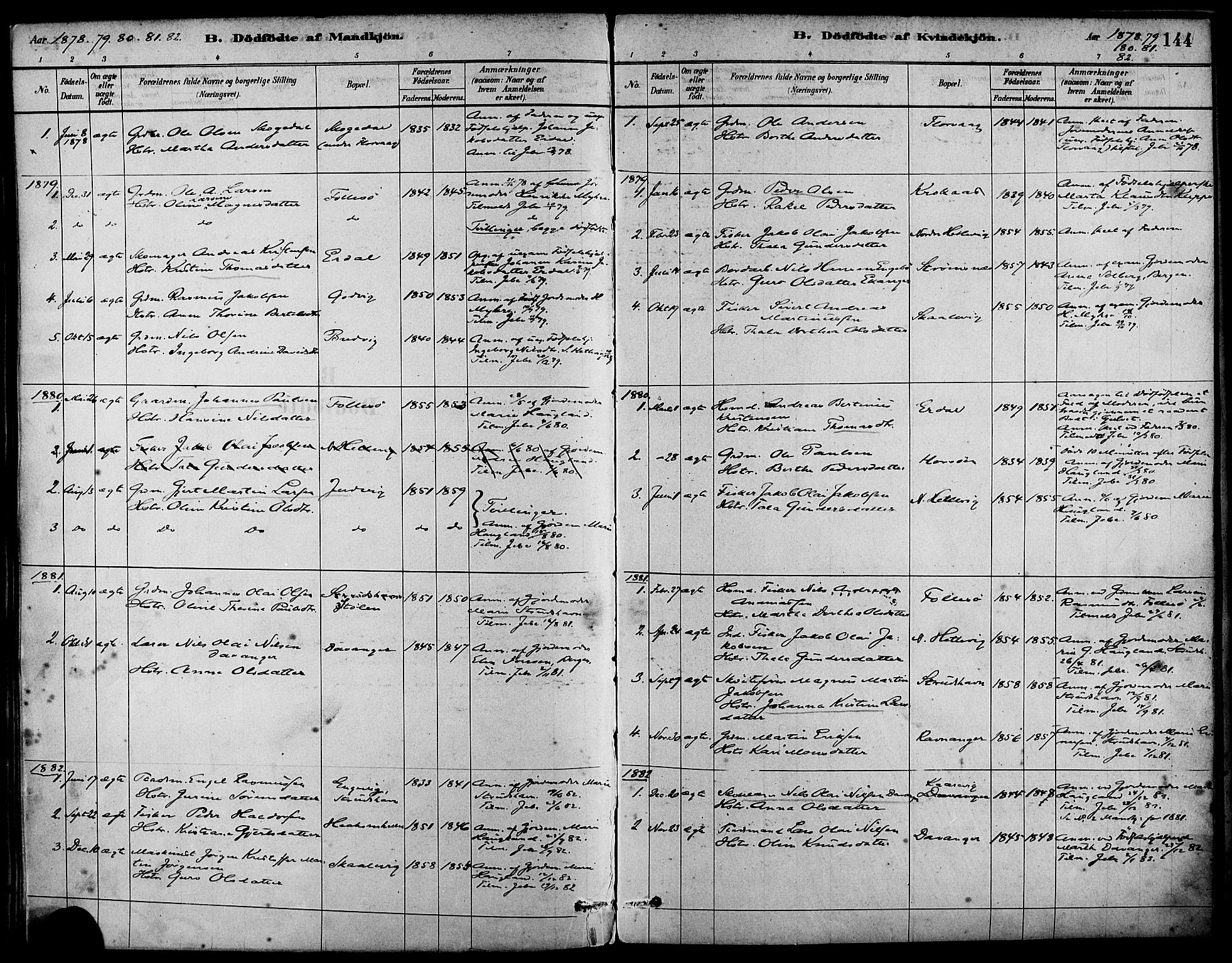 Askøy Sokneprestembete, SAB/A-74101/H/Ha/Haa/Haab/L0001: Parish register (official) no. B 1, 1878-1889, p. 144