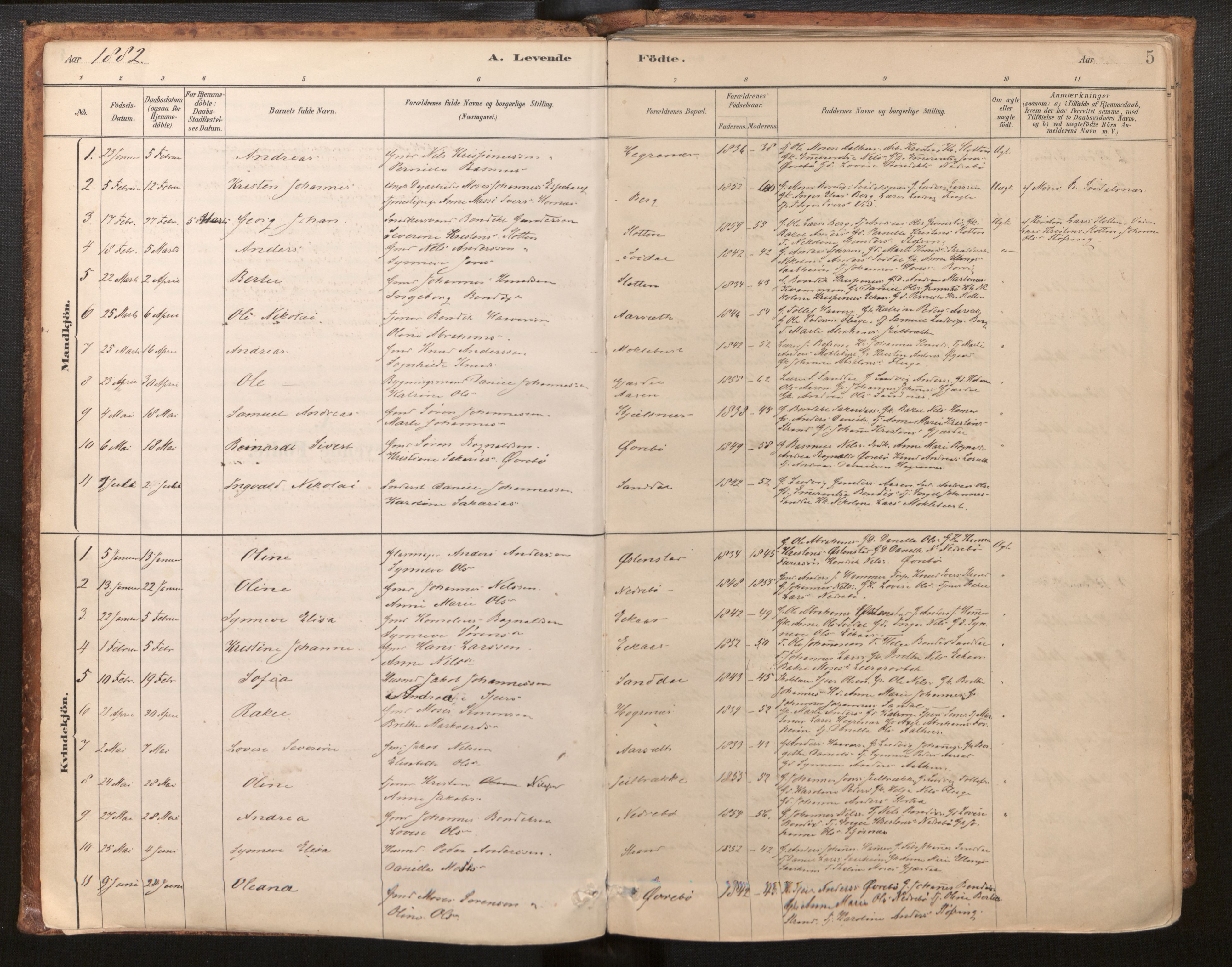 Jølster sokneprestembete, SAB/A-80701/H/Haa/Haab/L0001: Parish register (official) no. B 1, 1882-1930, p. 5