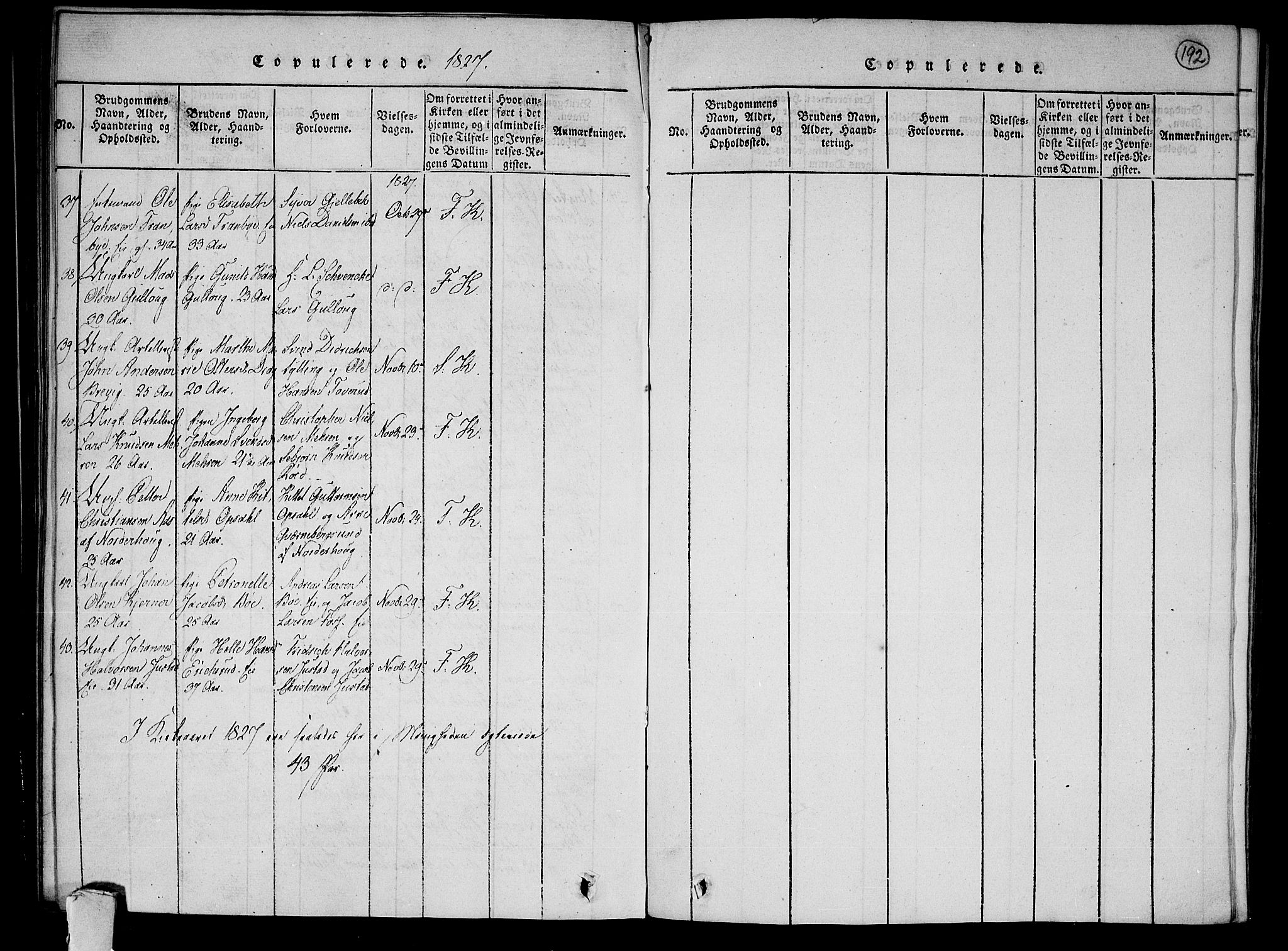 Lier kirkebøker, AV/SAKO-A-230/F/Fa/L0009: Parish register (official) no. I 9, 1824-1827, p. 192