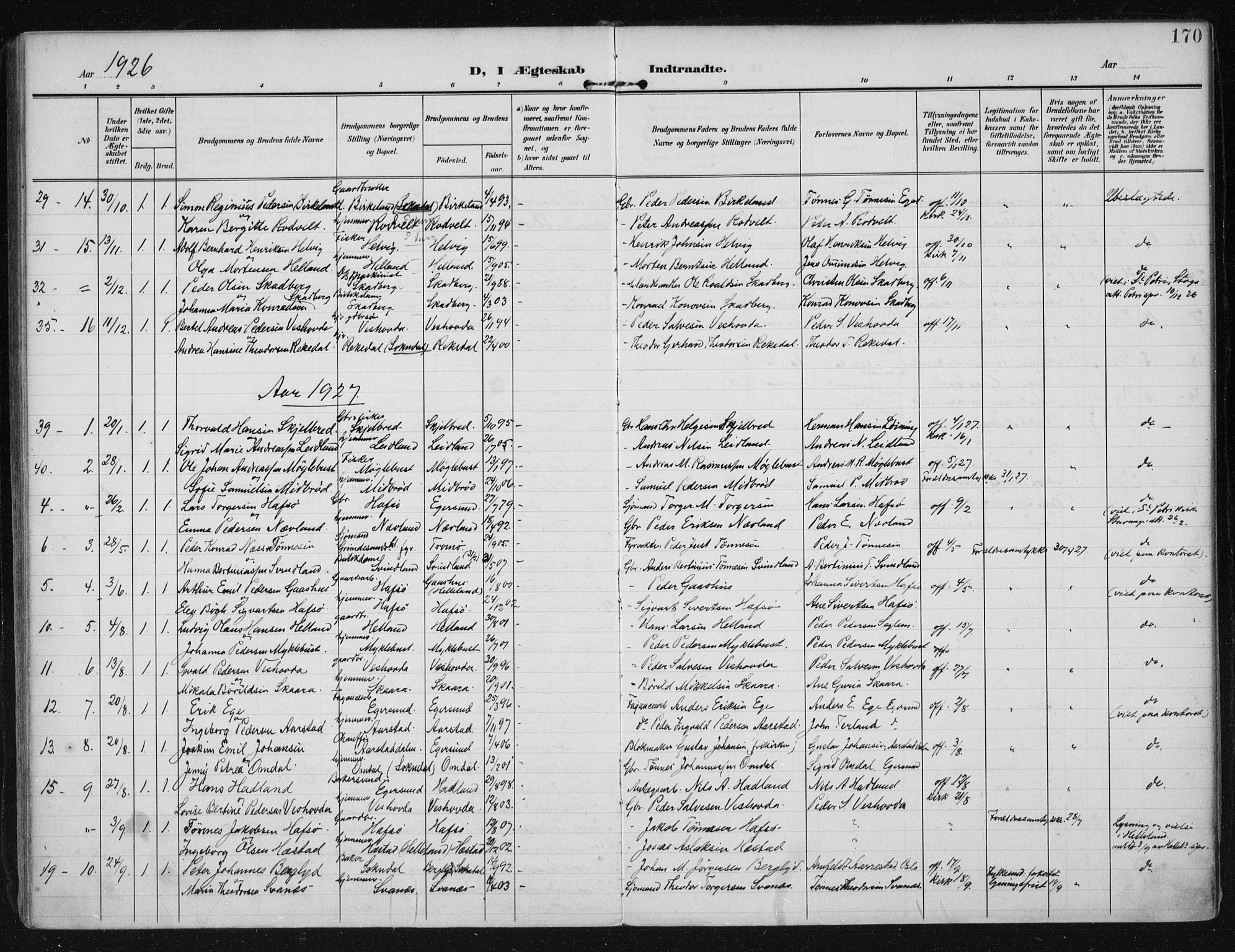 Eigersund sokneprestkontor, SAST/A-101807/S08/L0021: Parish register (official) no. A 20, 1906-1928, p. 170