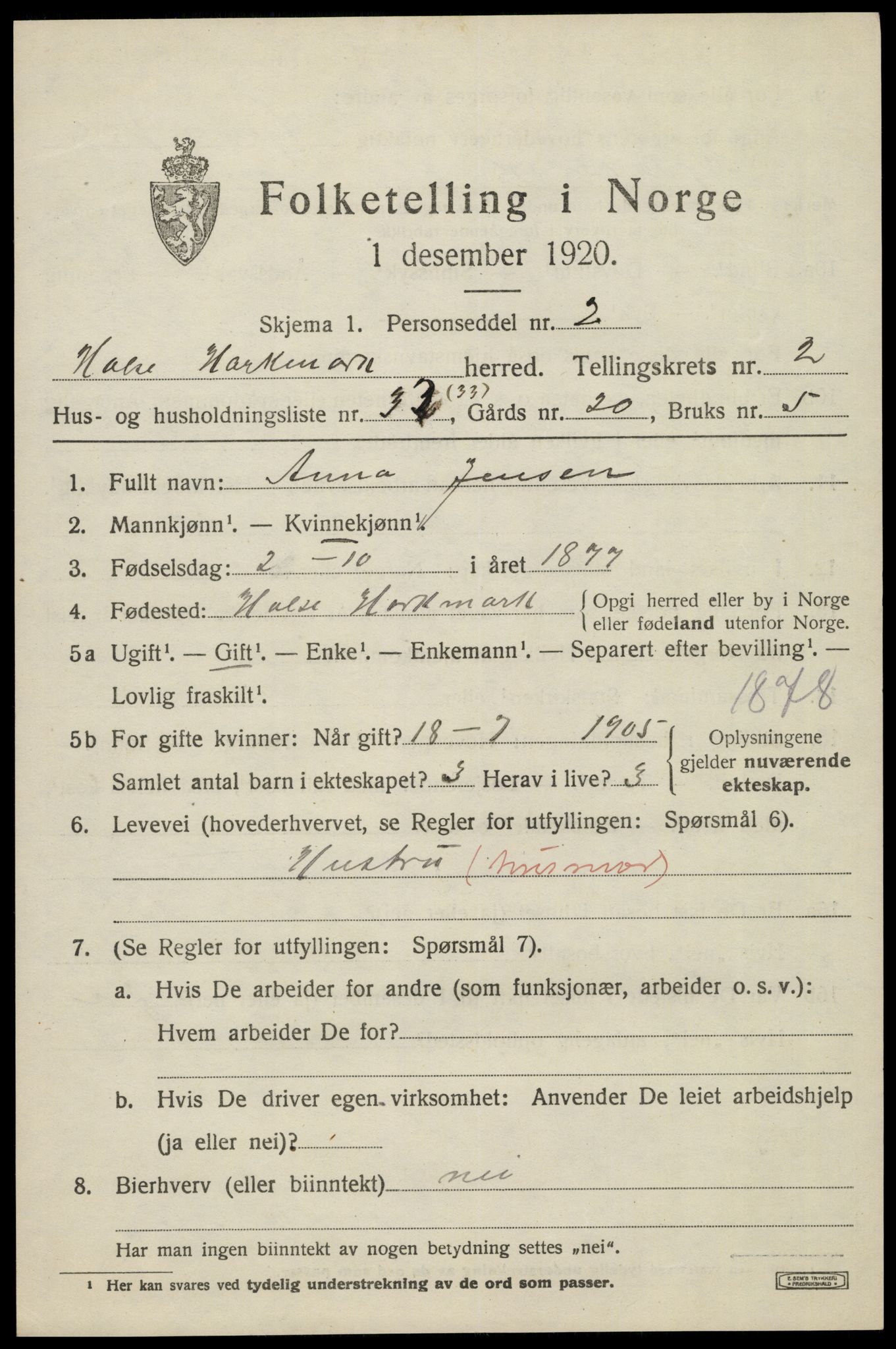 SAK, 1920 census for Halse og Harkmark, 1920, p. 2377