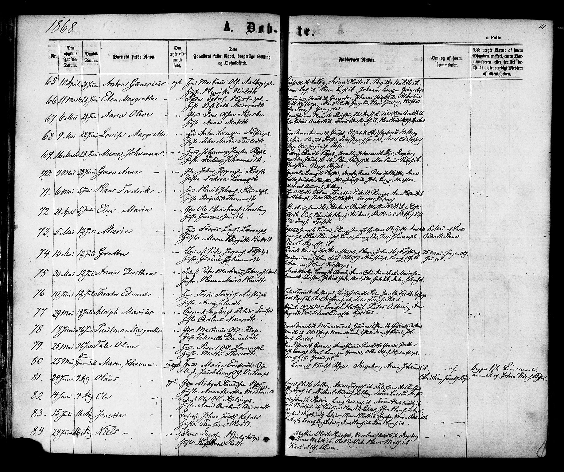 Ministerialprotokoller, klokkerbøker og fødselsregistre - Nord-Trøndelag, AV/SAT-A-1458/730/L0284: Parish register (official) no. 730A09, 1866-1878, p. 21