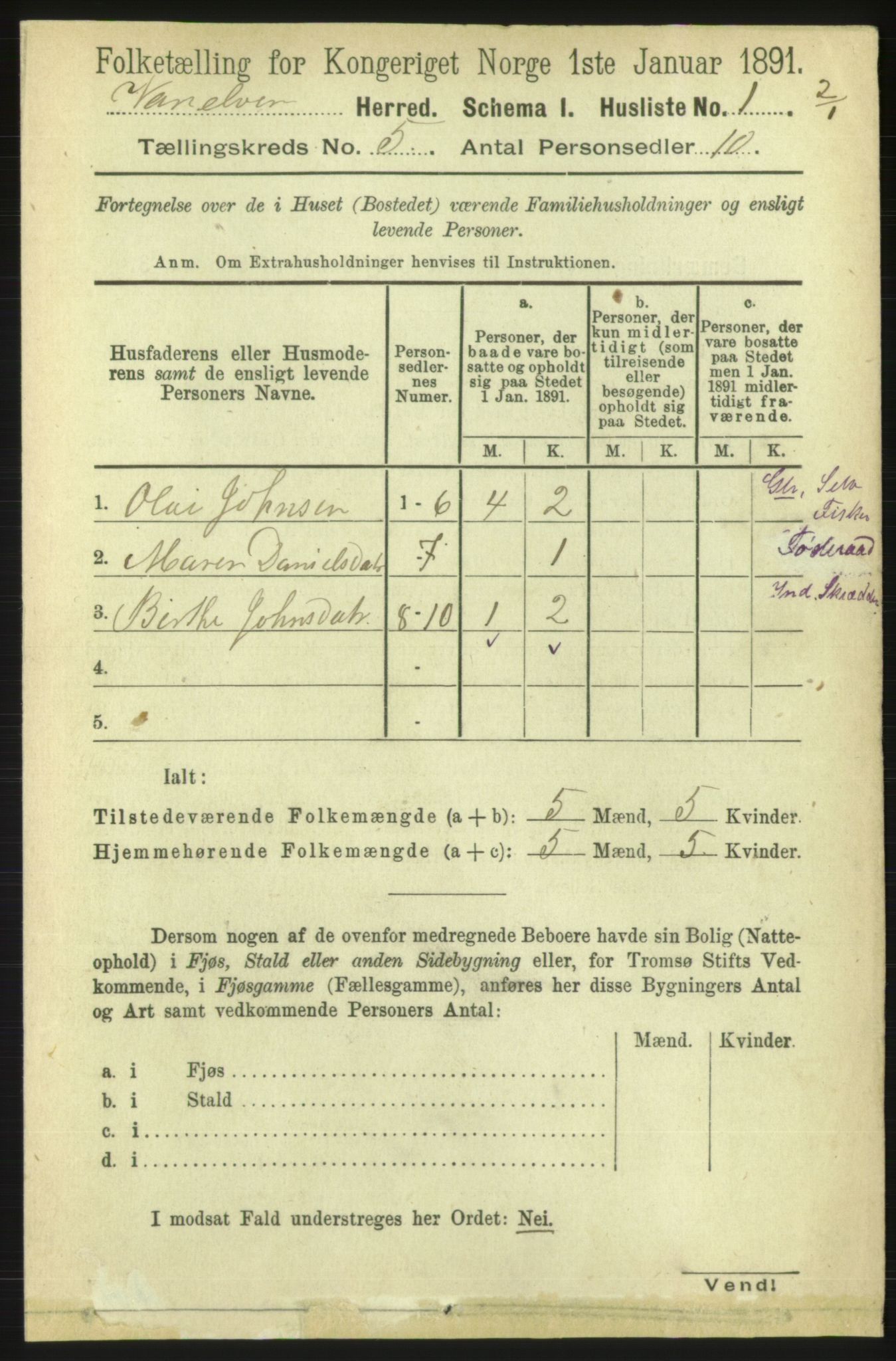 RA, 1891 census for 1511 Vanylven, 1891, p. 2099