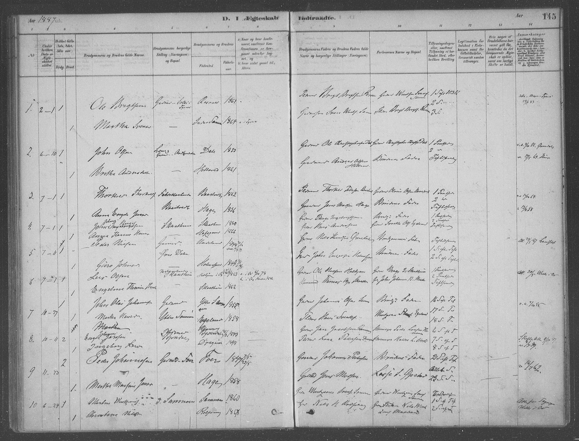 Fusa sokneprestembete, AV/SAB-A-75401/H/Haa: Parish register (official) no. B 1, 1880-1938, p. 145