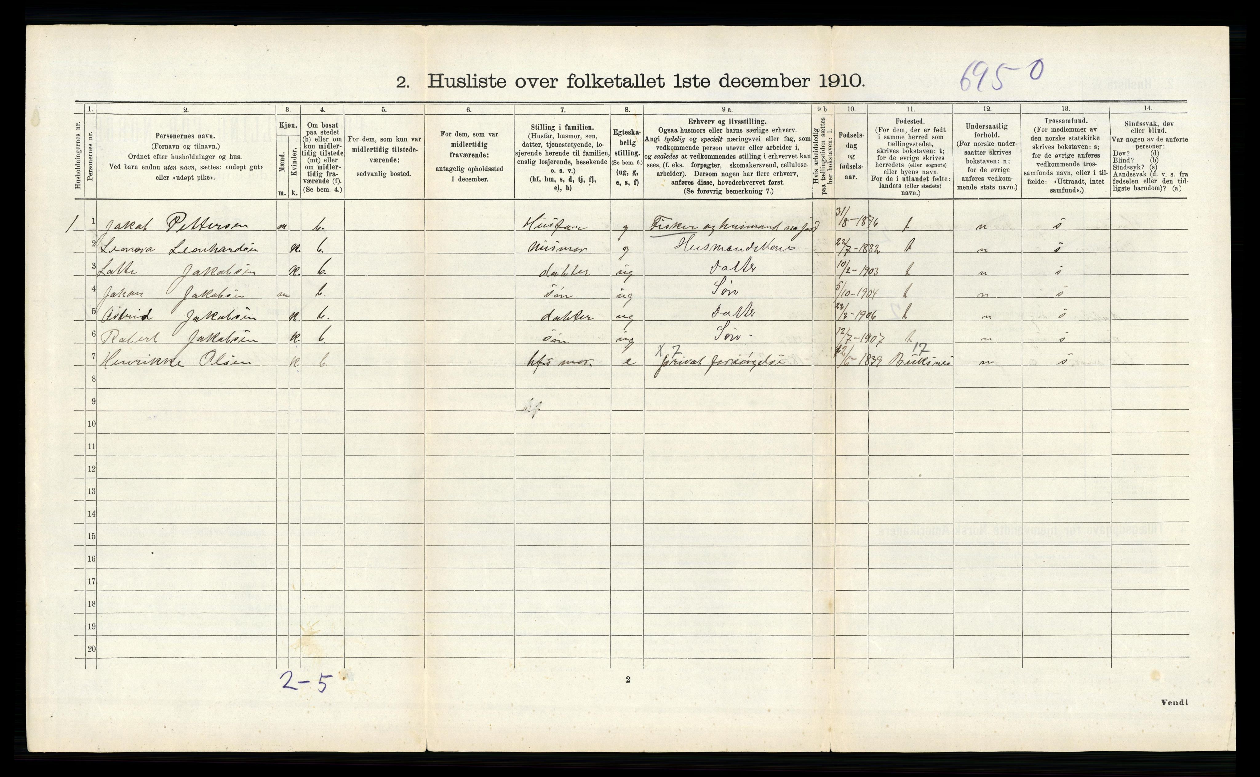 RA, 1910 census for Flakstad, 1910, p. 265