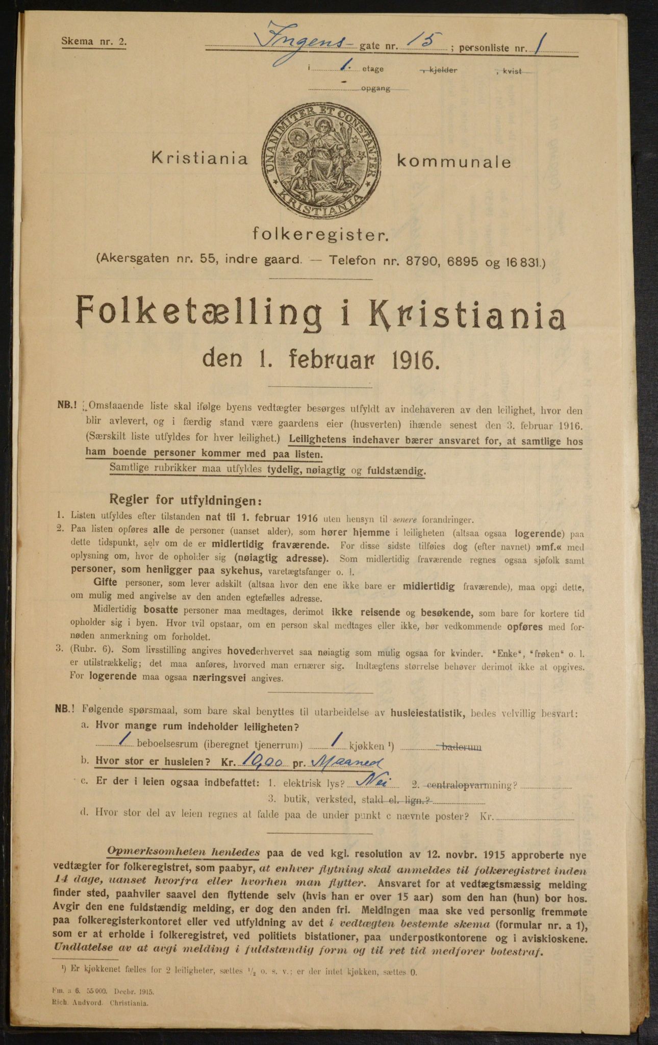 OBA, Municipal Census 1916 for Kristiania, 1916, p. 44925