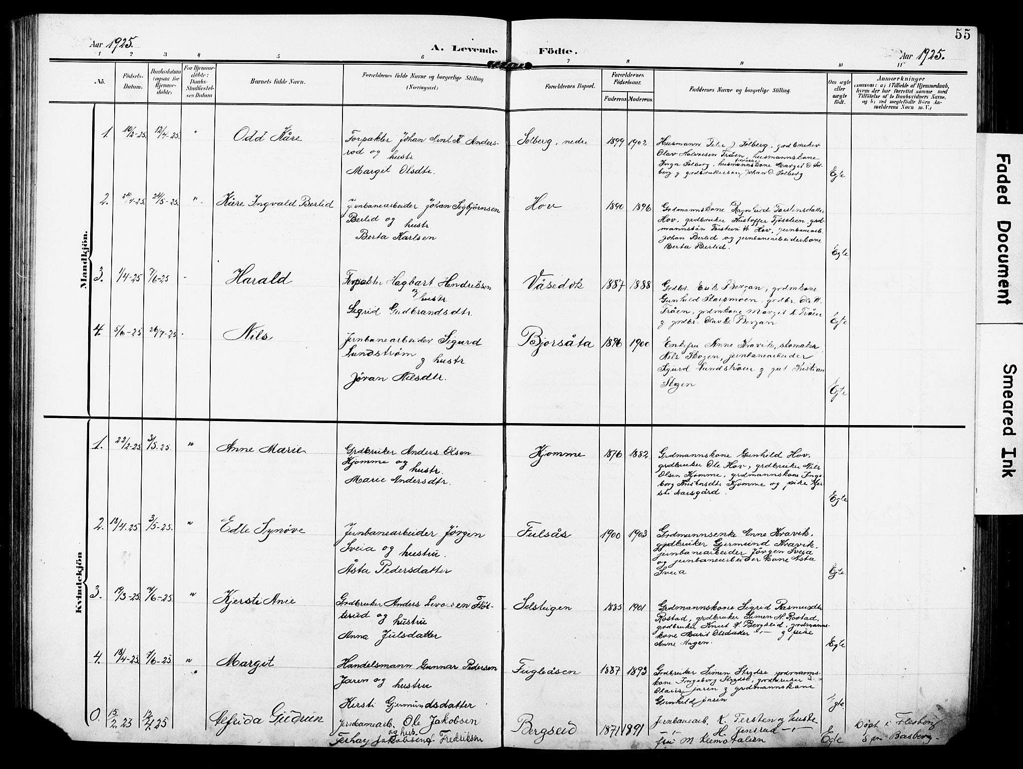 Rollag kirkebøker, SAKO/A-240/G/Ga/L0005: Parish register (copy) no. I 5, 1904-1932, p. 55