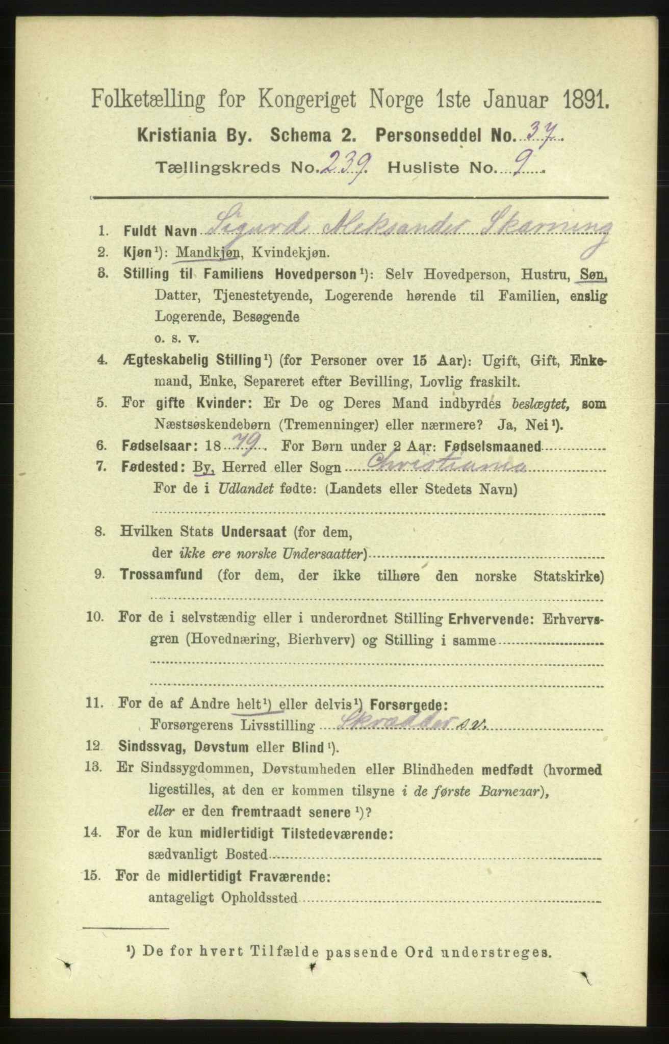 RA, 1891 census for 0301 Kristiania, 1891, p. 145484