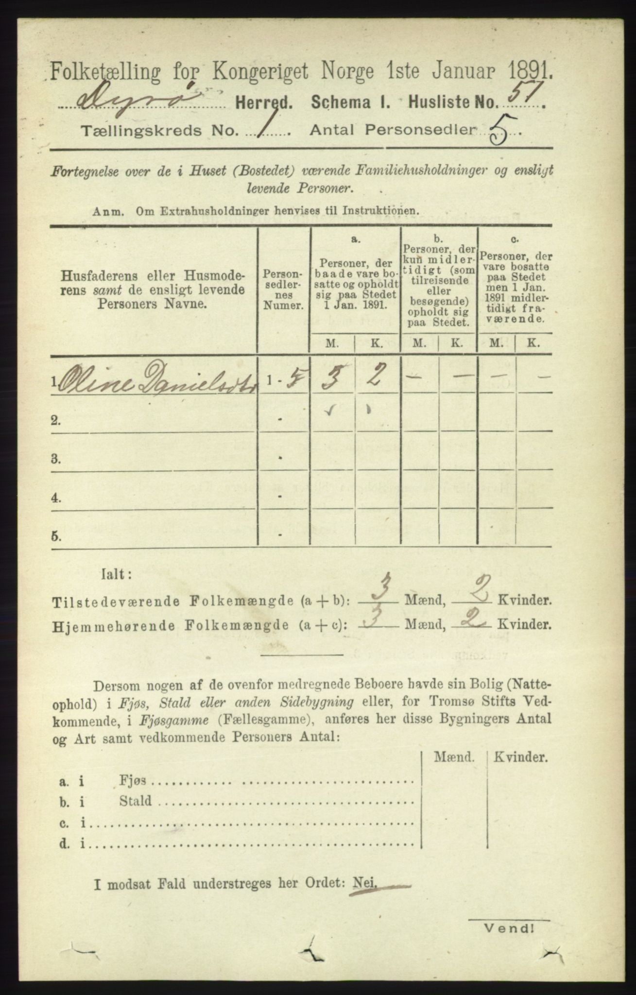 RA, 1891 census for 1926 Dyrøy, 1891, p. 66