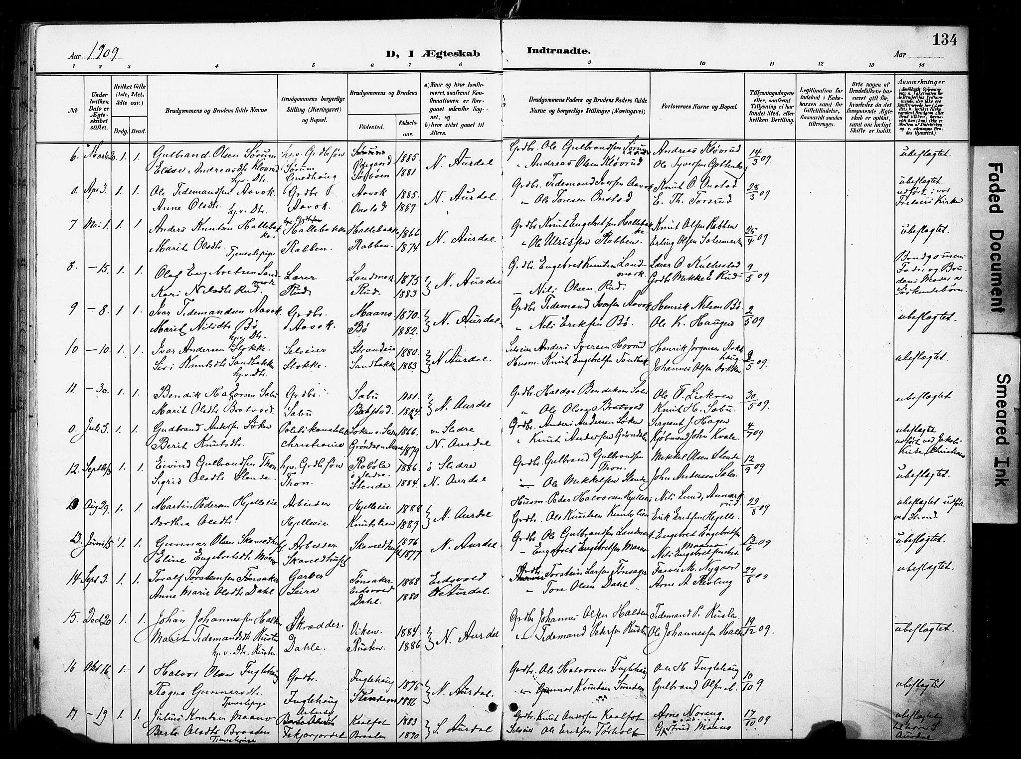 Nord-Aurdal prestekontor, SAH/PREST-132/H/Ha/Haa/L0014: Parish register (official) no. 14, 1896-1912, p. 134