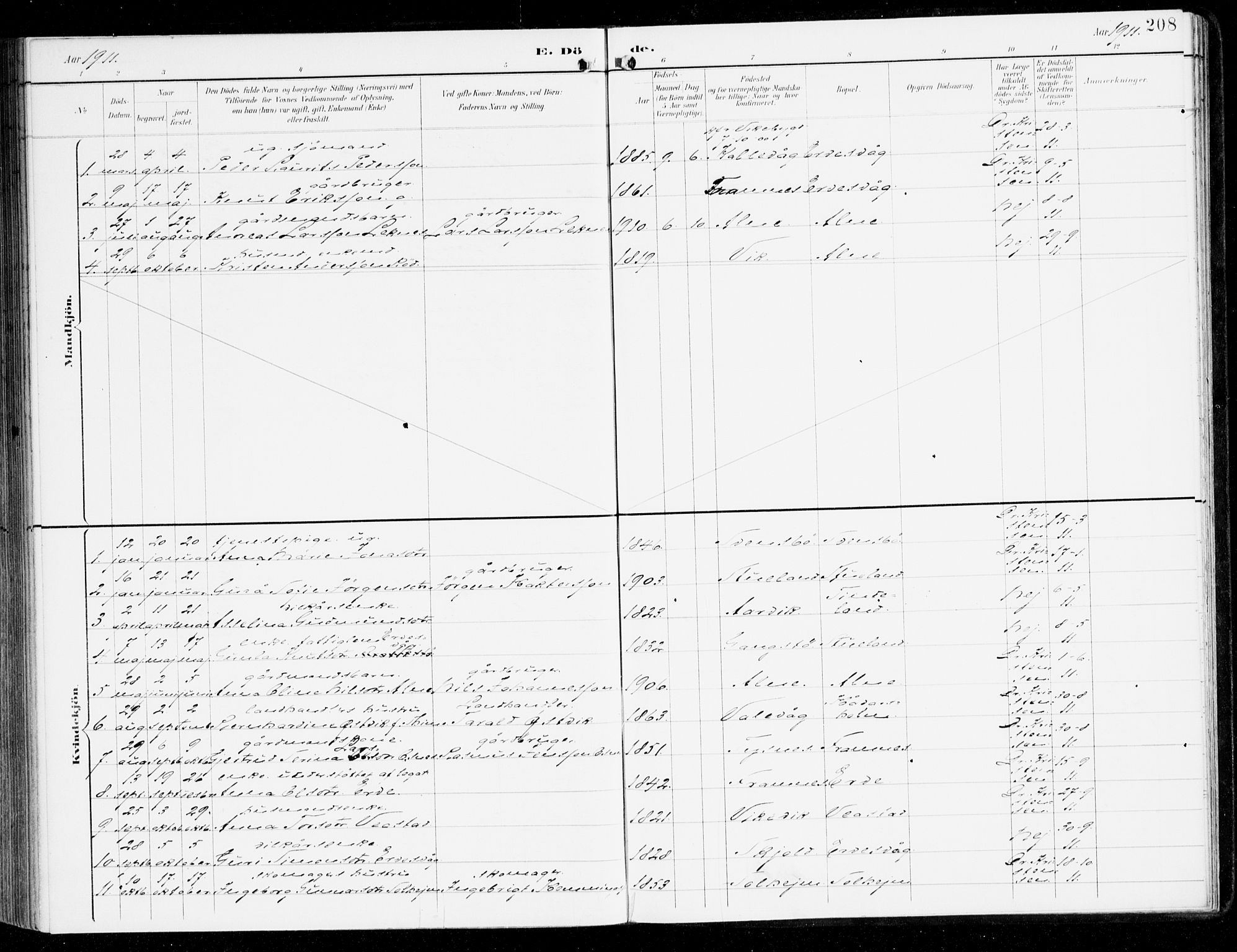 Sveio Sokneprestembete, AV/SAB-A-78501/H/Haa: Parish register (official) no. D 2, 1894-1916, p. 208