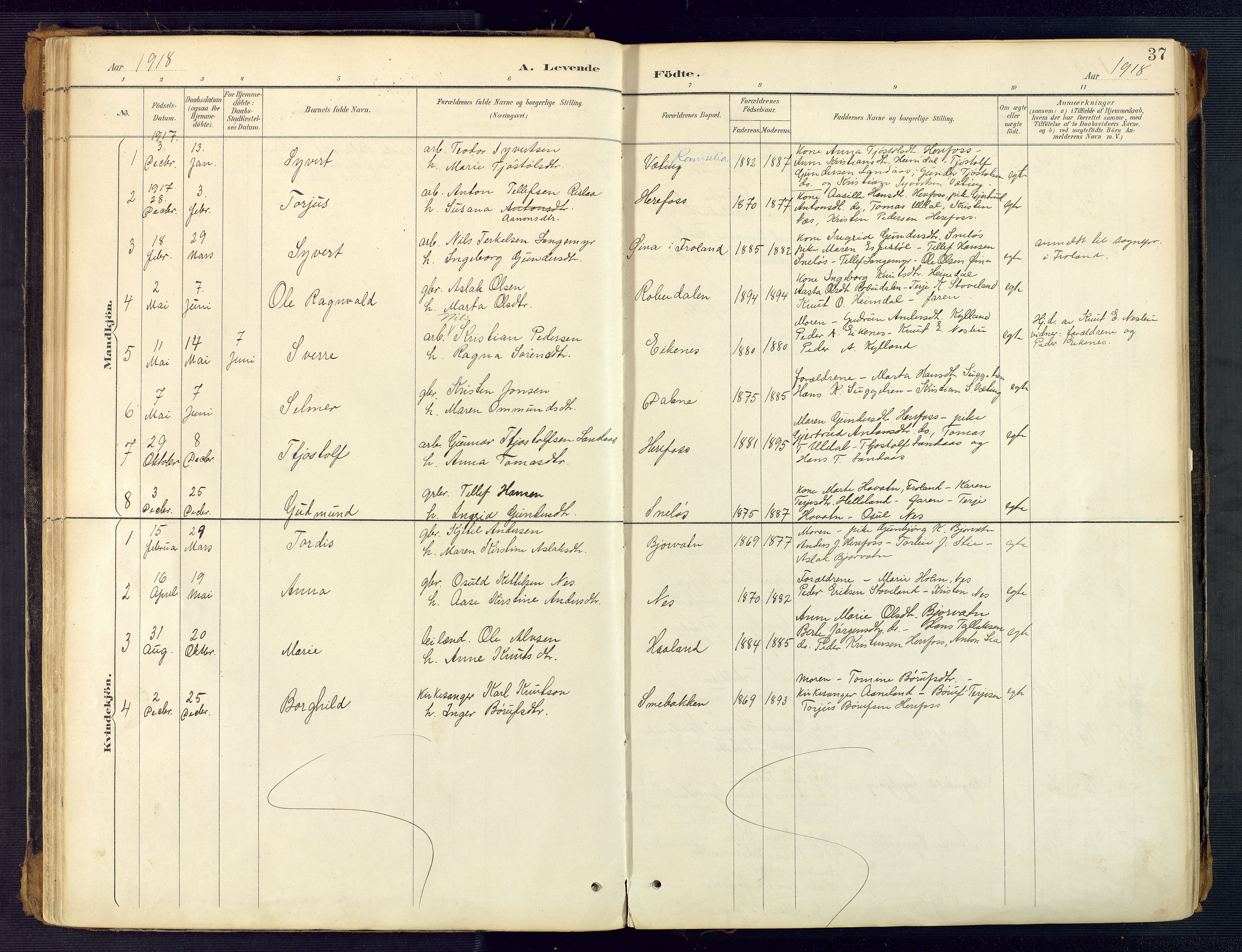 Herefoss sokneprestkontor, AV/SAK-1111-0019/F/Fa/Faa/L0003: Parish register (official) no. A 3, 1887-1930, p. 37