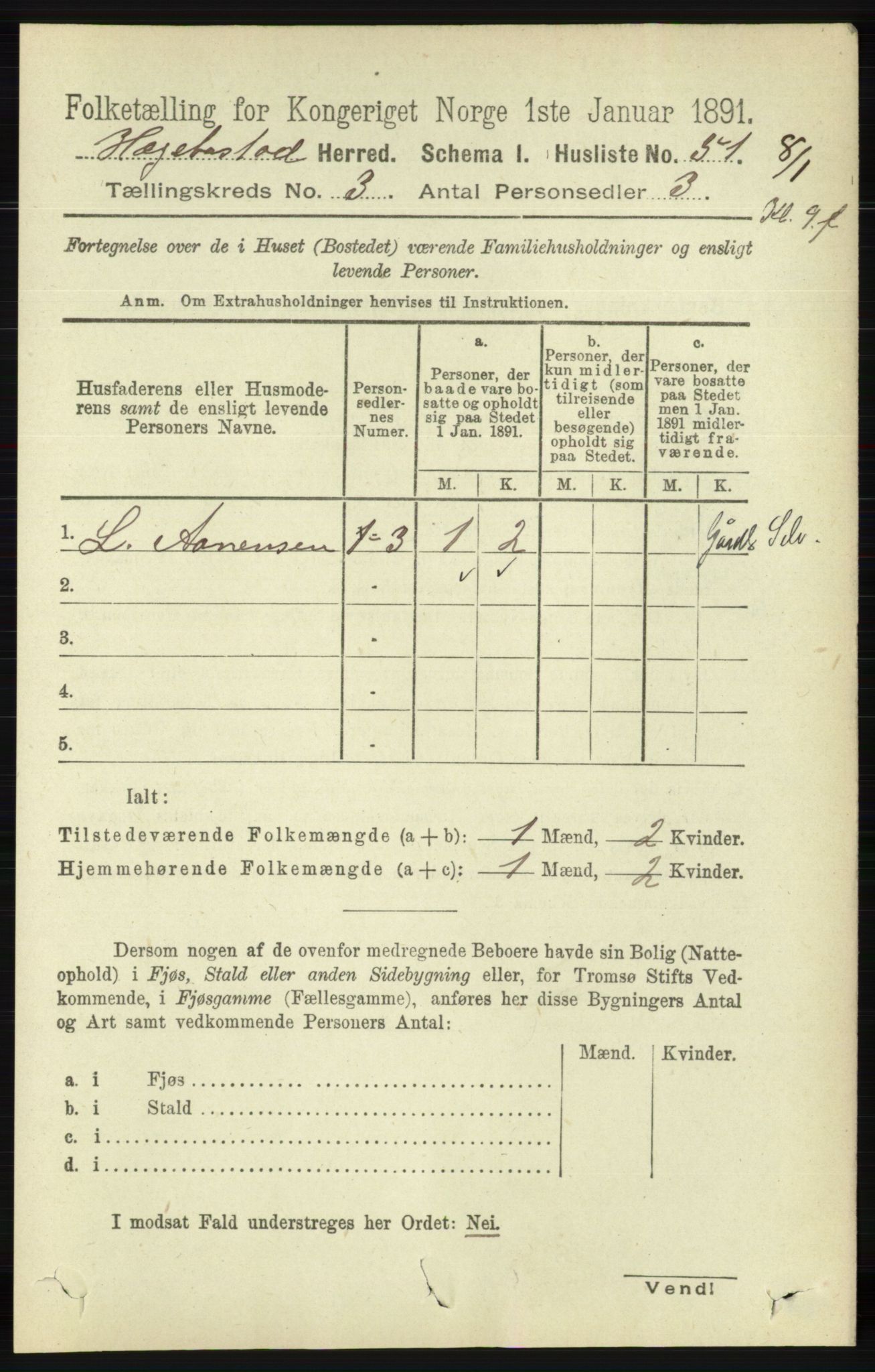 RA, 1891 census for 1034 Hægebostad, 1891, p. 868