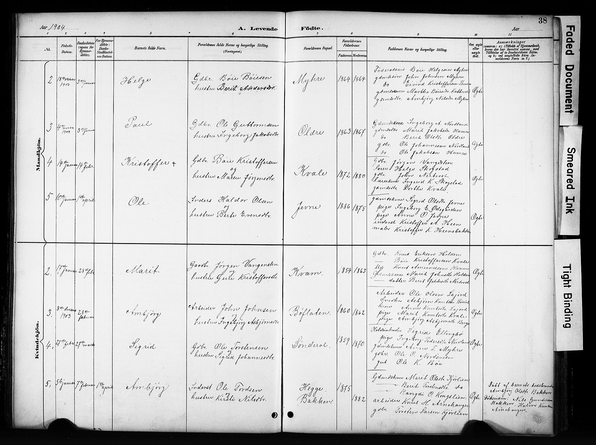 Vang prestekontor, Valdres, AV/SAH-PREST-140/H/Hb/L0006: Parish register (copy) no. 6, 1893-1918, p. 38