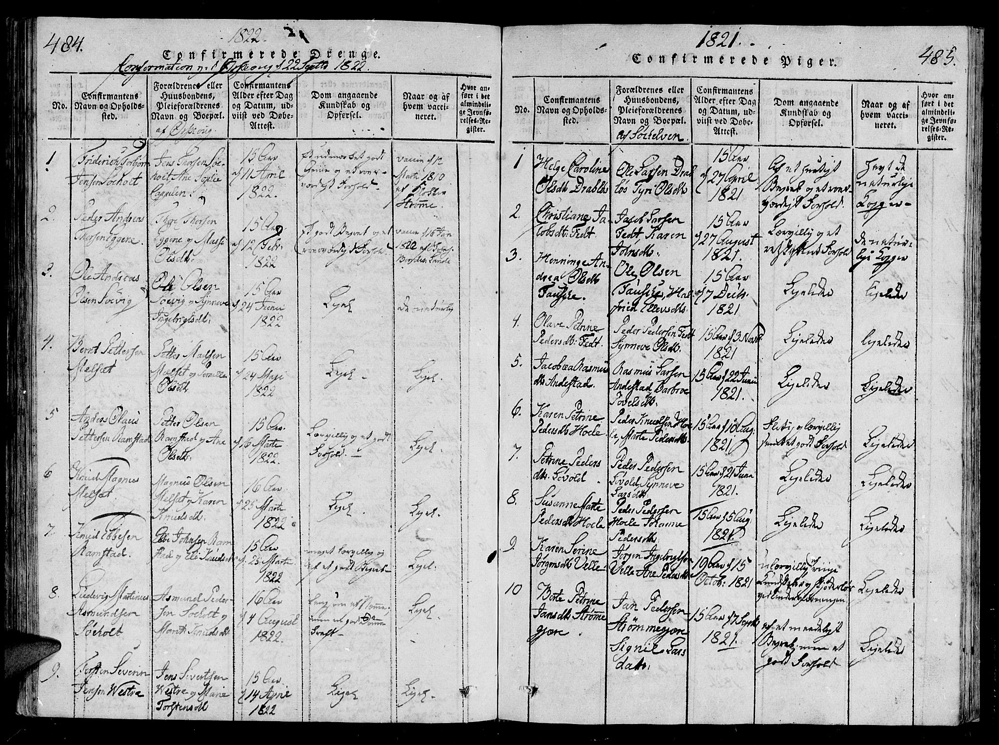 Ministerialprotokoller, klokkerbøker og fødselsregistre - Møre og Romsdal, SAT/A-1454/522/L0310: Parish register (official) no. 522A05, 1816-1832, p. 484-485