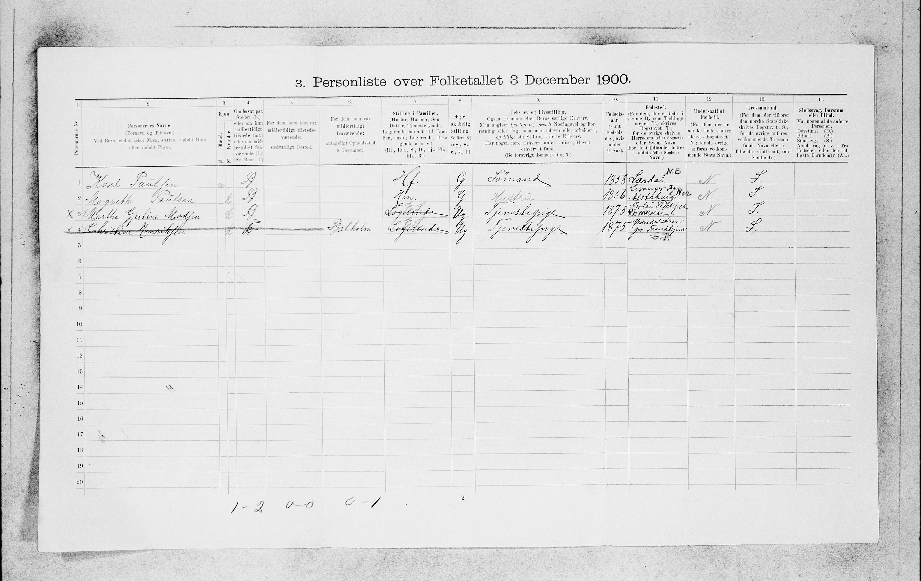 SAB, 1900 census for Bergen, 1900, p. 11897