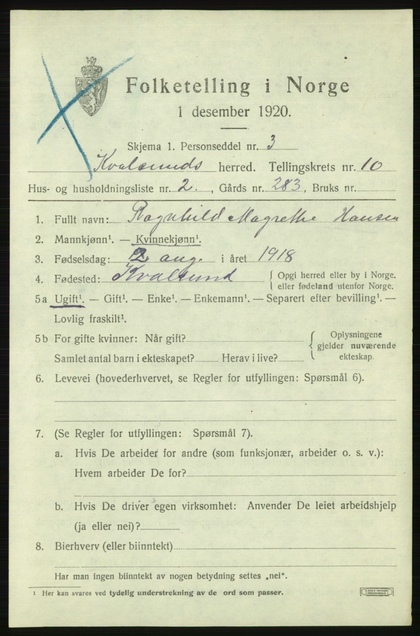 SATØ, 1920 census for , 1920, p. 2922