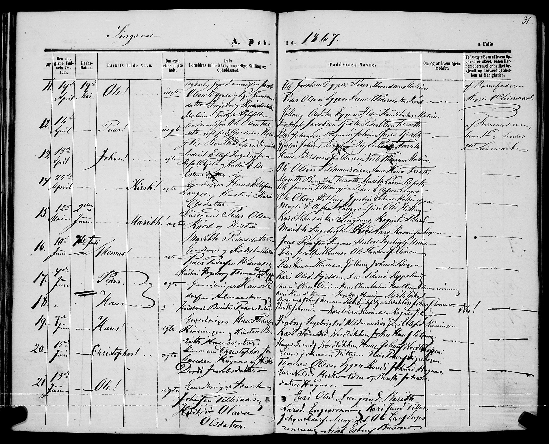 Ministerialprotokoller, klokkerbøker og fødselsregistre - Sør-Trøndelag, SAT/A-1456/685/L0967: Parish register (official) no. 685A07 /2, 1860-1869, p. 37