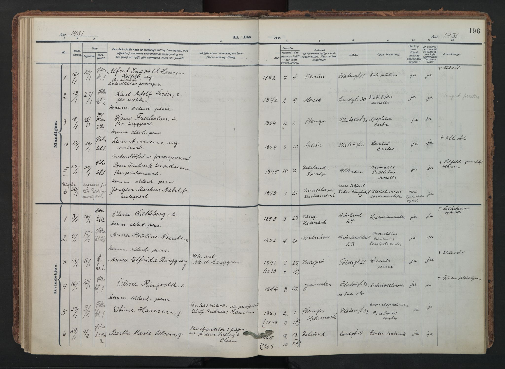 Grønland prestekontor Kirkebøker, SAO/A-10848/F/Fa/L0019: Parish register (official) no. 19, 1918-1938, p. 196