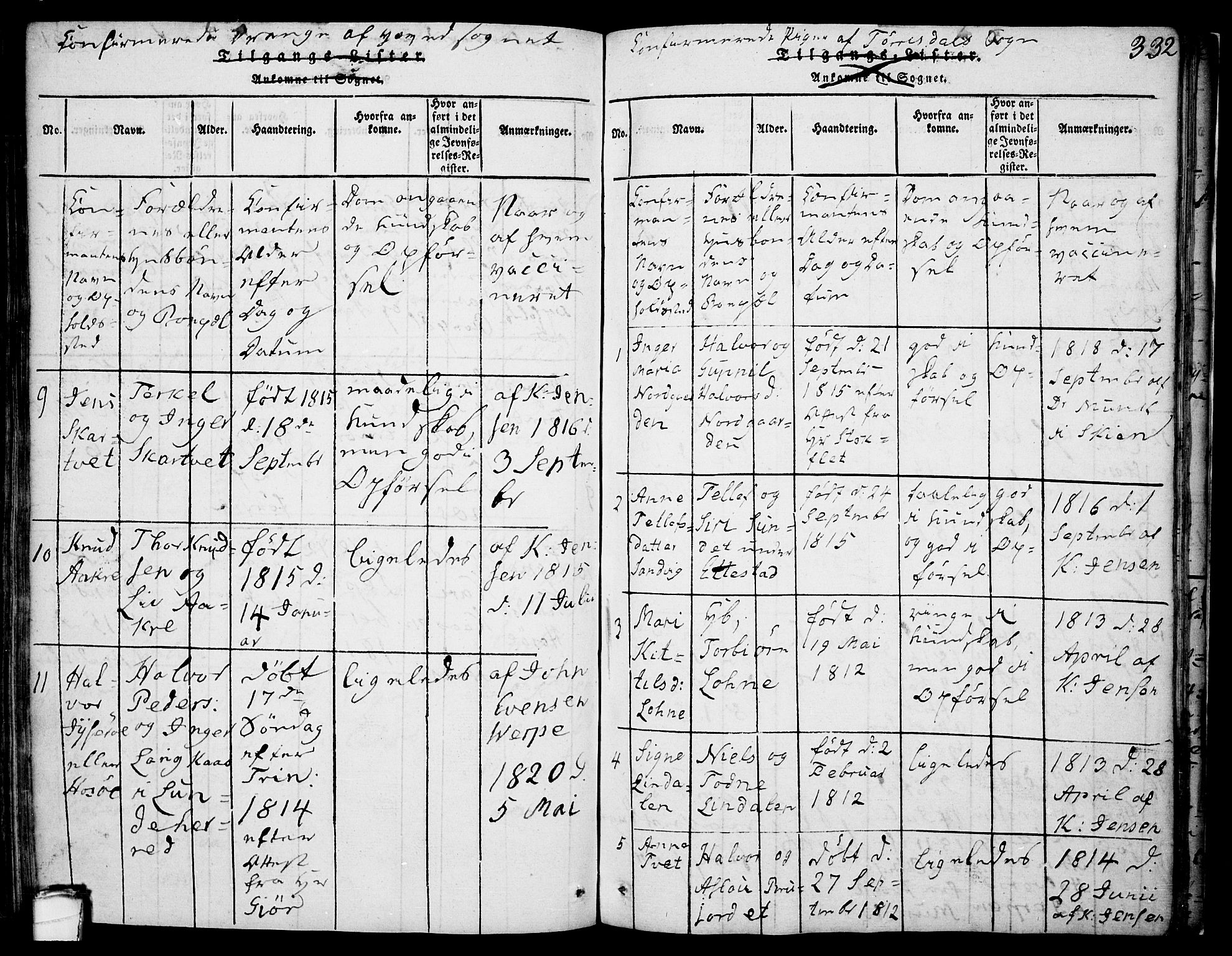Drangedal kirkebøker, SAKO/A-258/F/Fa/L0005: Parish register (official) no. 5 /2, 1814-1831, p. 332