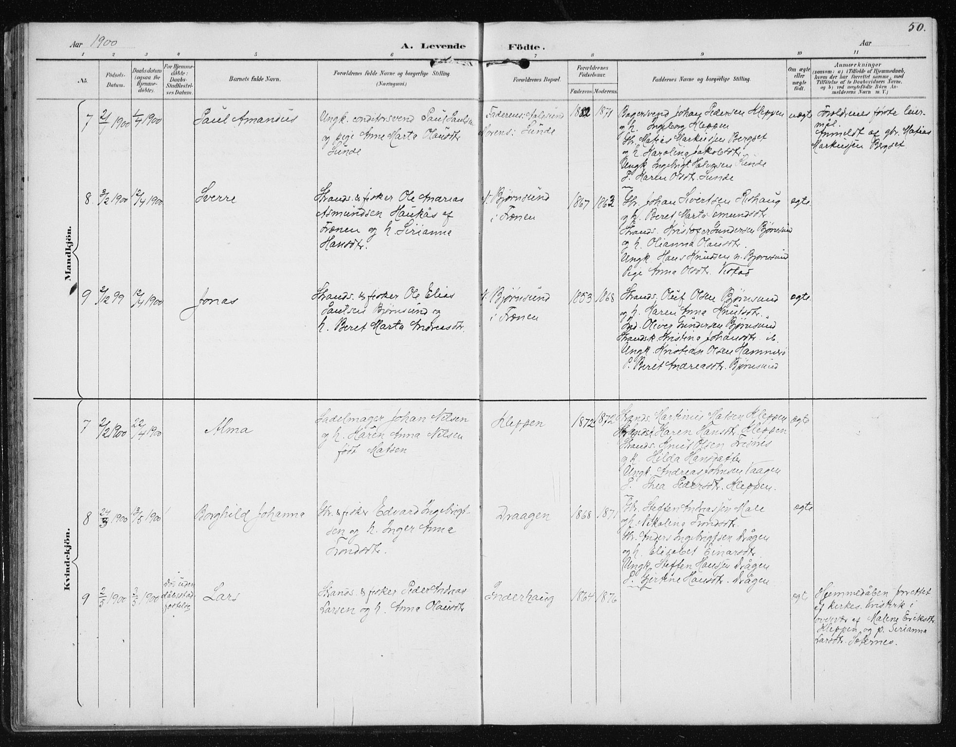 Ministerialprotokoller, klokkerbøker og fødselsregistre - Møre og Romsdal, AV/SAT-A-1454/566/L0773: Parish register (copy) no. 566C02, 1892-1909, p. 50