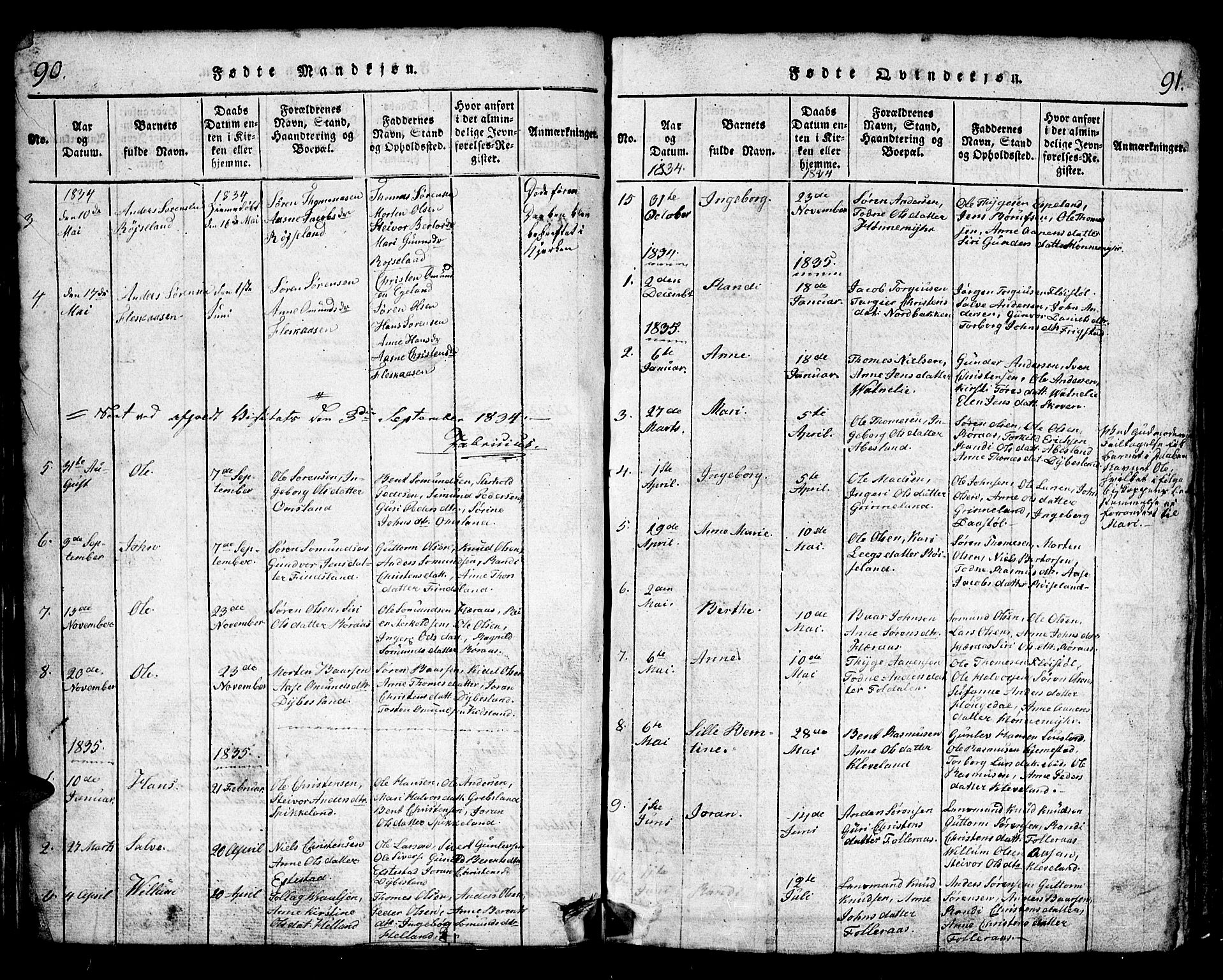 Bjelland sokneprestkontor, SAK/1111-0005/F/Fb/Fbb/L0003: Parish register (copy) no. B 3, 1816-1868, p. 90-91