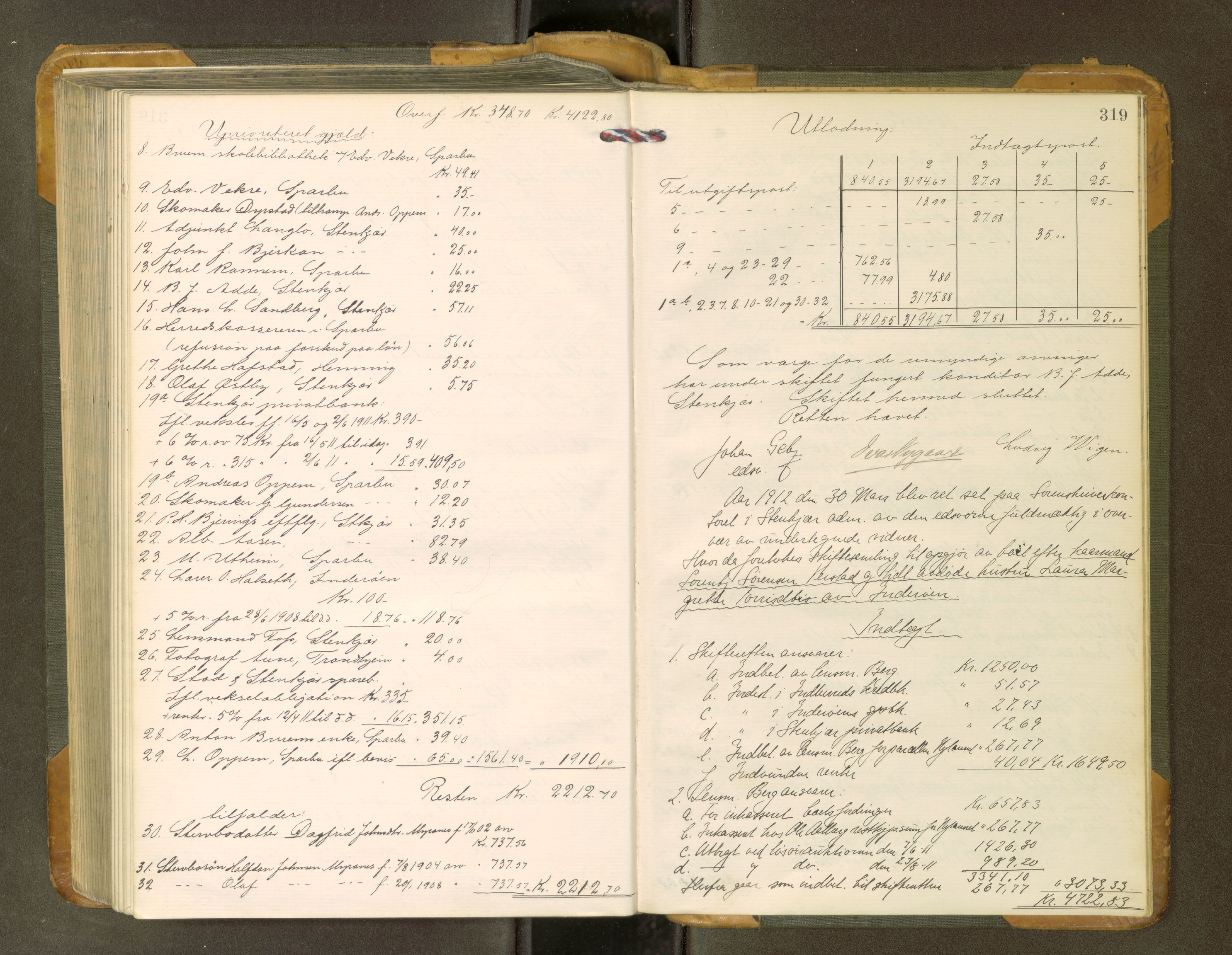 Inderøy sorenskriveri, AV/SAT-A-4147/1/3/3A/L0031: Skifteslutningsprotokoll 6, 1904-1912, p. 319