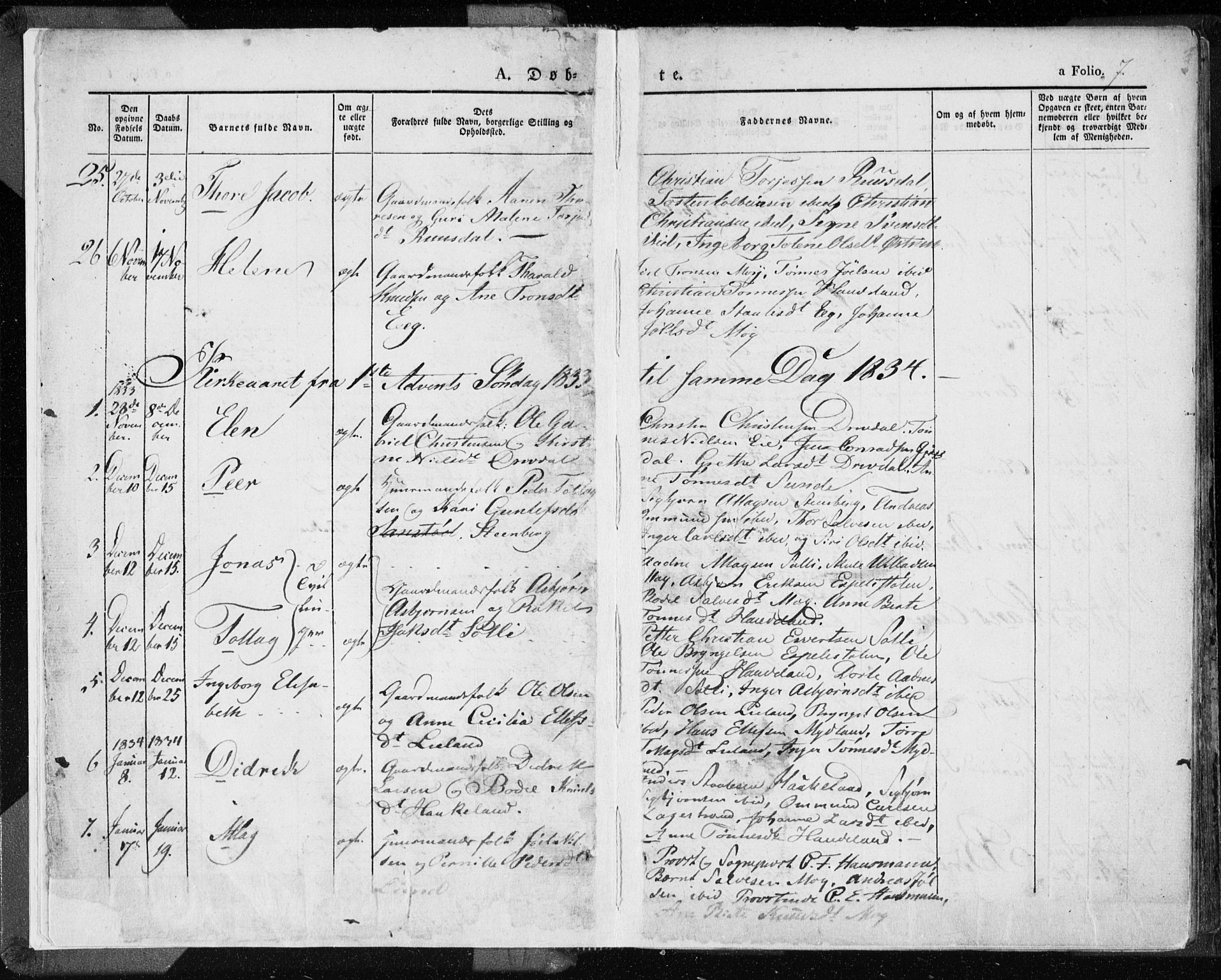 Lund sokneprestkontor, AV/SAST-A-101809/S06/L0007: Parish register (official) no. A 7.1, 1833-1854, p. 7