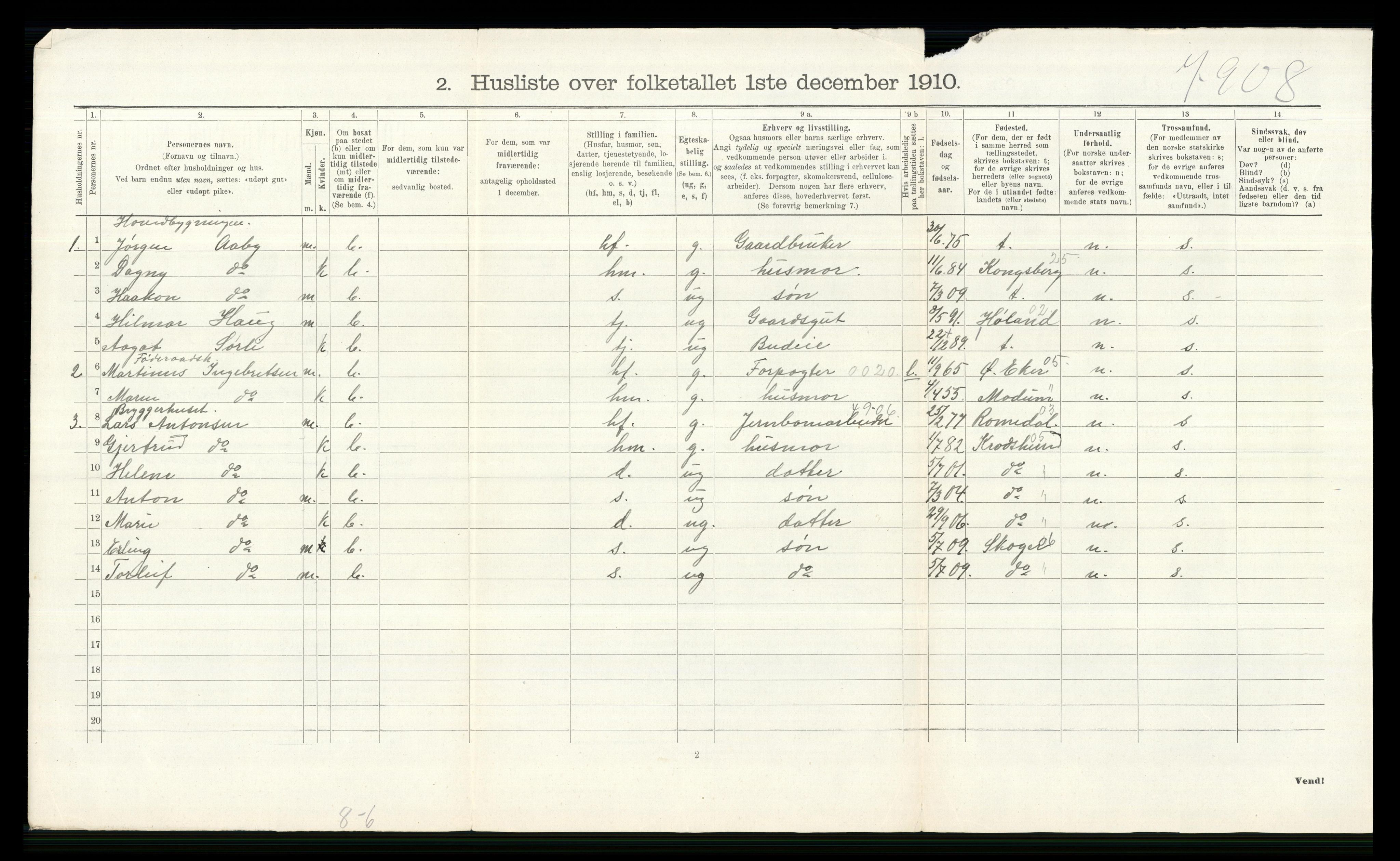 RA, 1910 census for Asker, 1910, p. 1189