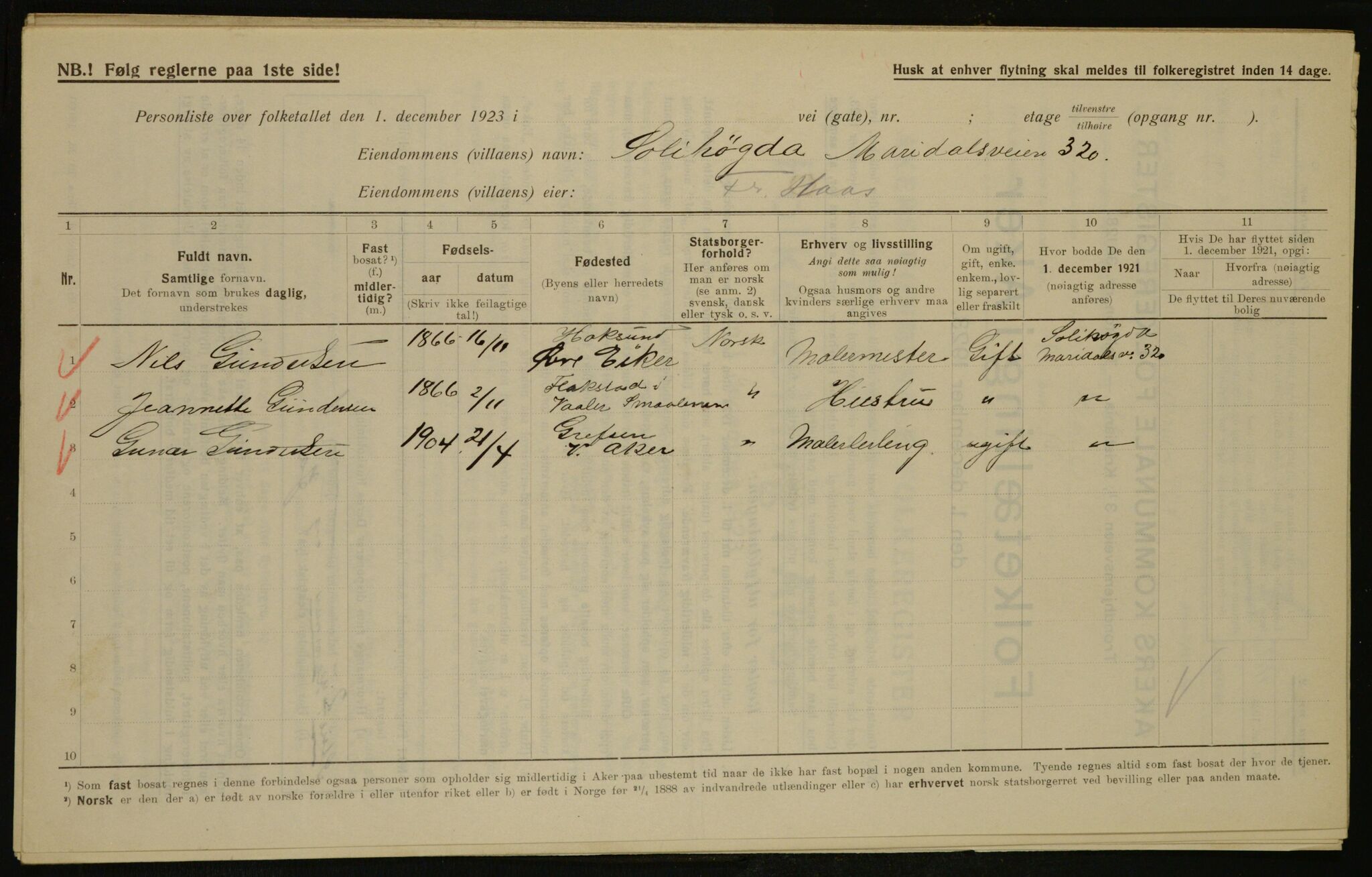 , Municipal Census 1923 for Aker, 1923, p. 14894