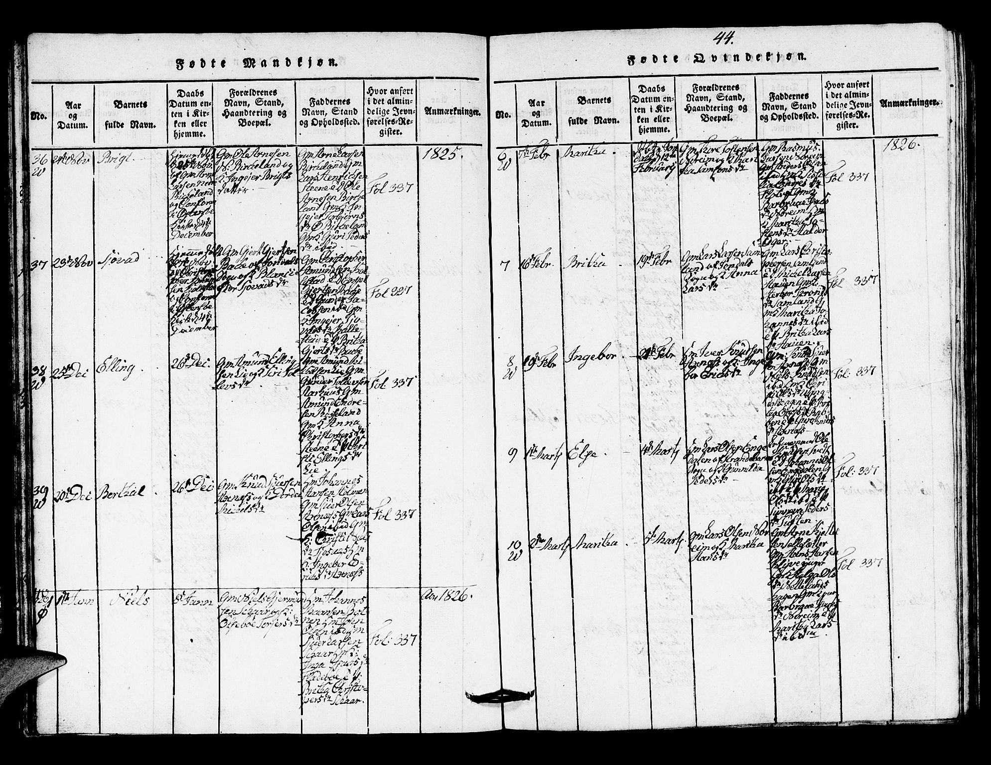 Kvam sokneprestembete, SAB/A-76201/H/Hab: Parish register (copy) no. A 1, 1818-1832, p. 44