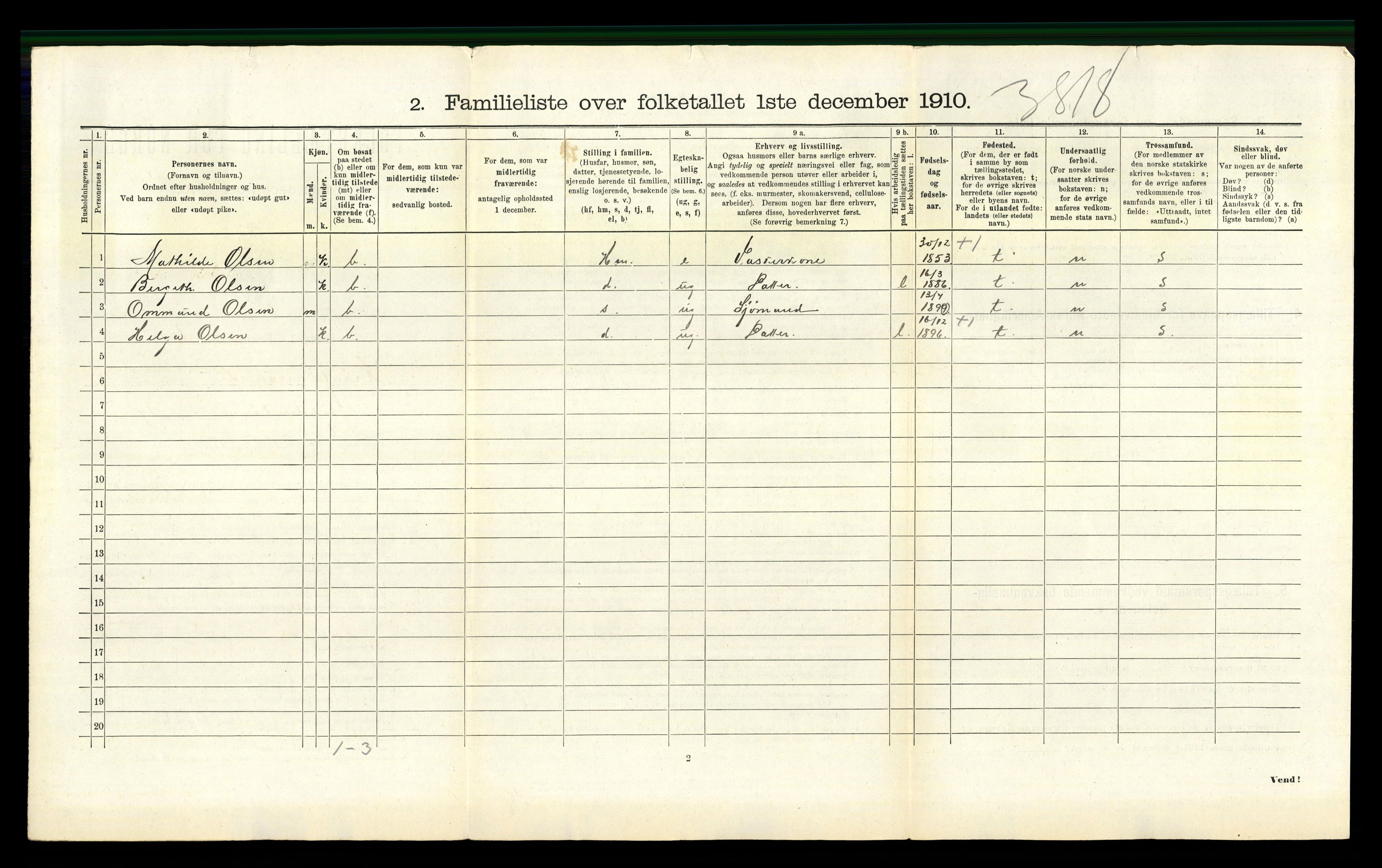 RA, 1910 census for Kristiansand, 1910, p. 2759