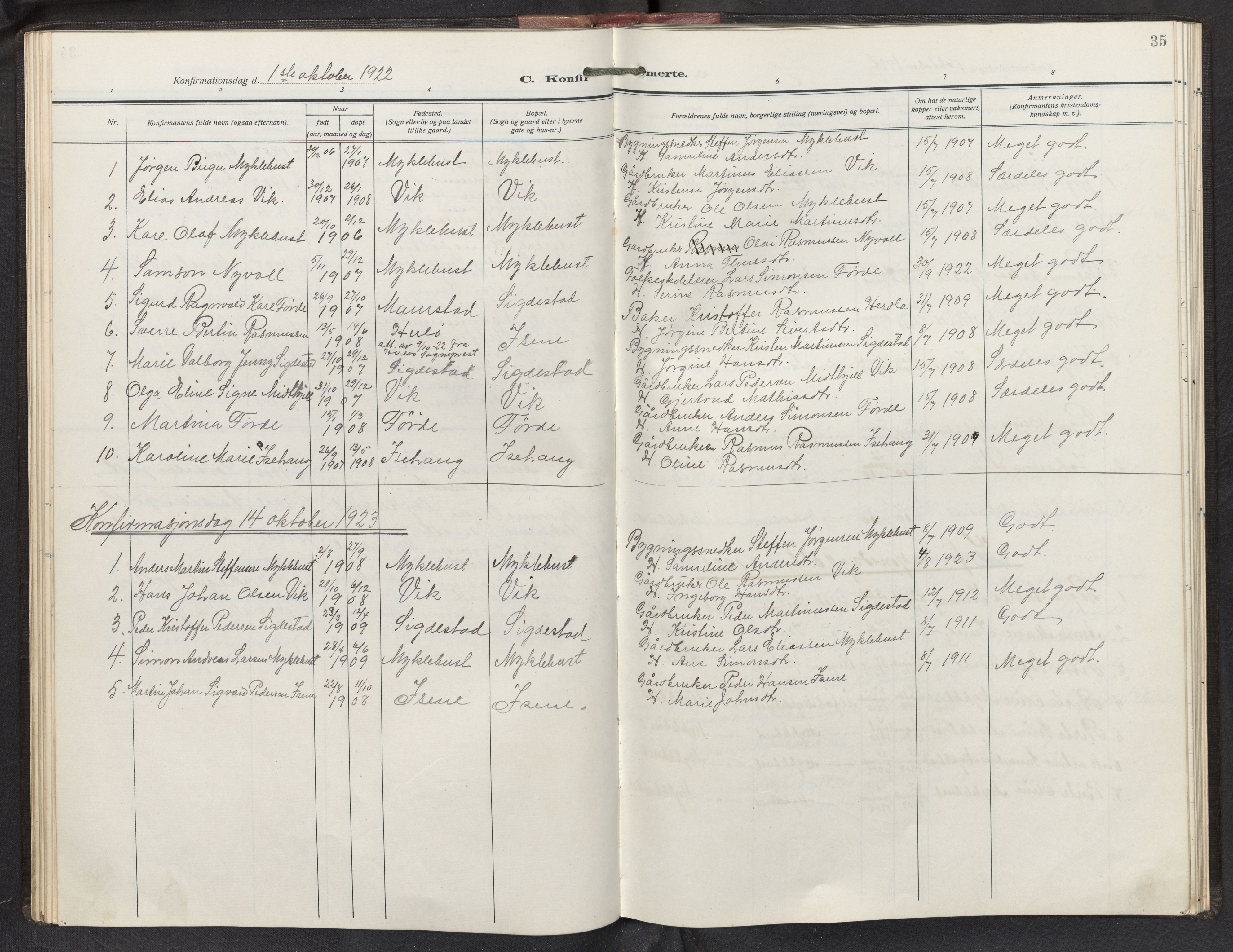 Davik sokneprestembete, AV/SAB-A-79701/H/Hab/Habd/L0003: Parish register (copy) no. D 3, 1917-1953, p. 34b-35a