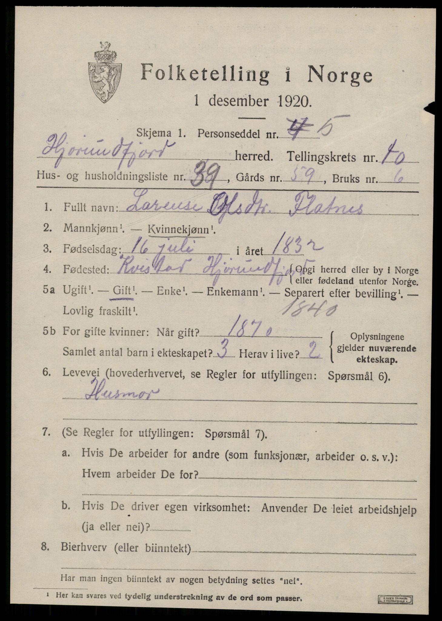 SAT, 1920 census for Hjørundfjord, 1920, p. 4151