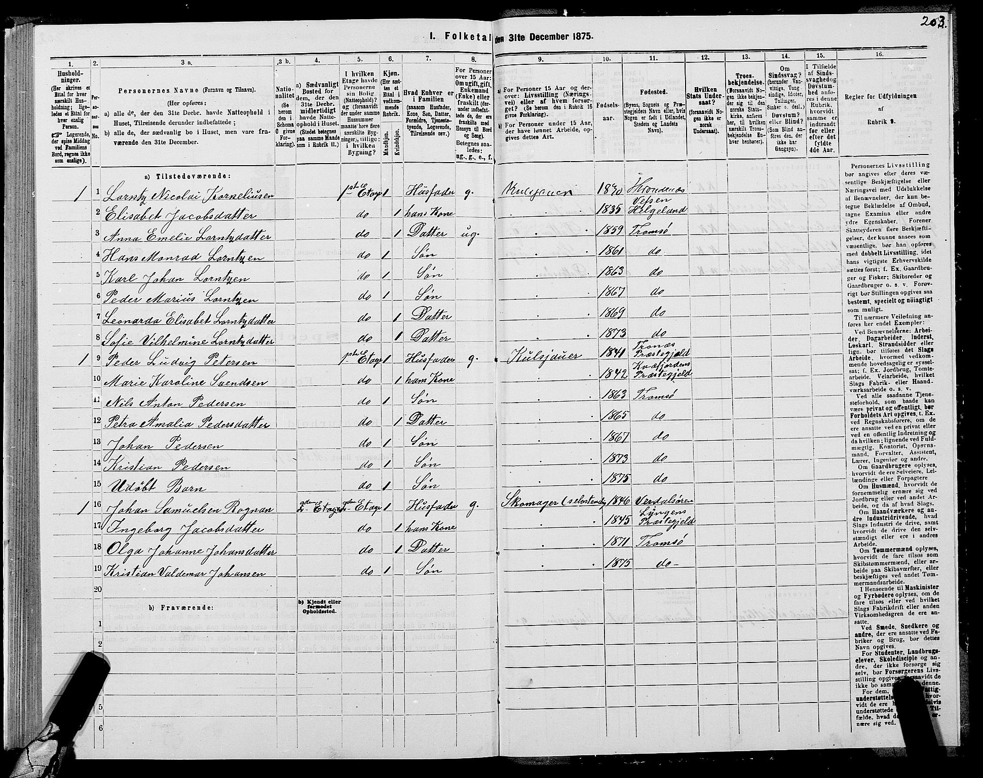 SATØ, 1875 census for 1902P Tromsø, 1875, p. 3203